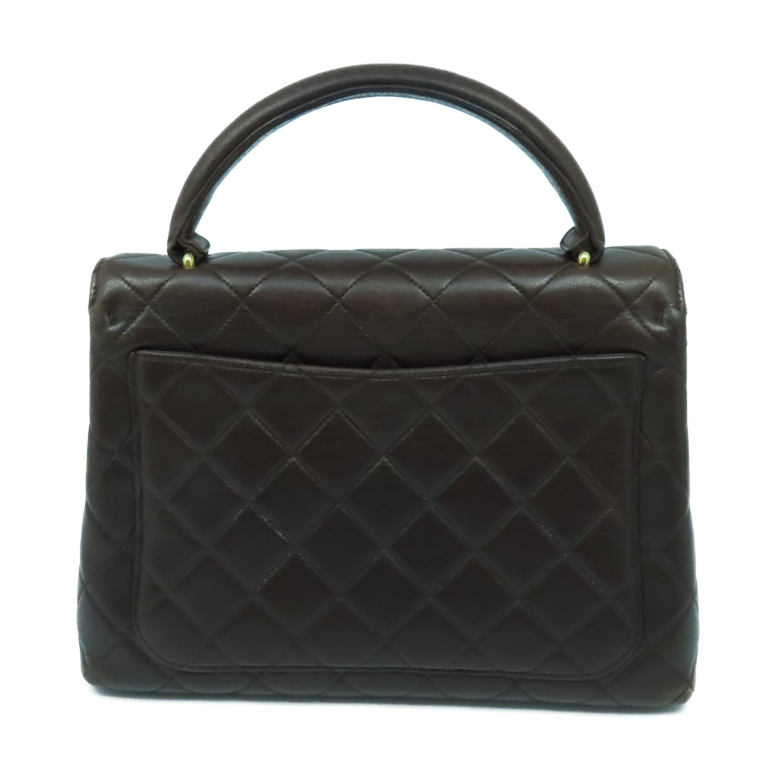CHANEL 菱格羊皮皮革Handbag金扣手挽袋啡色
