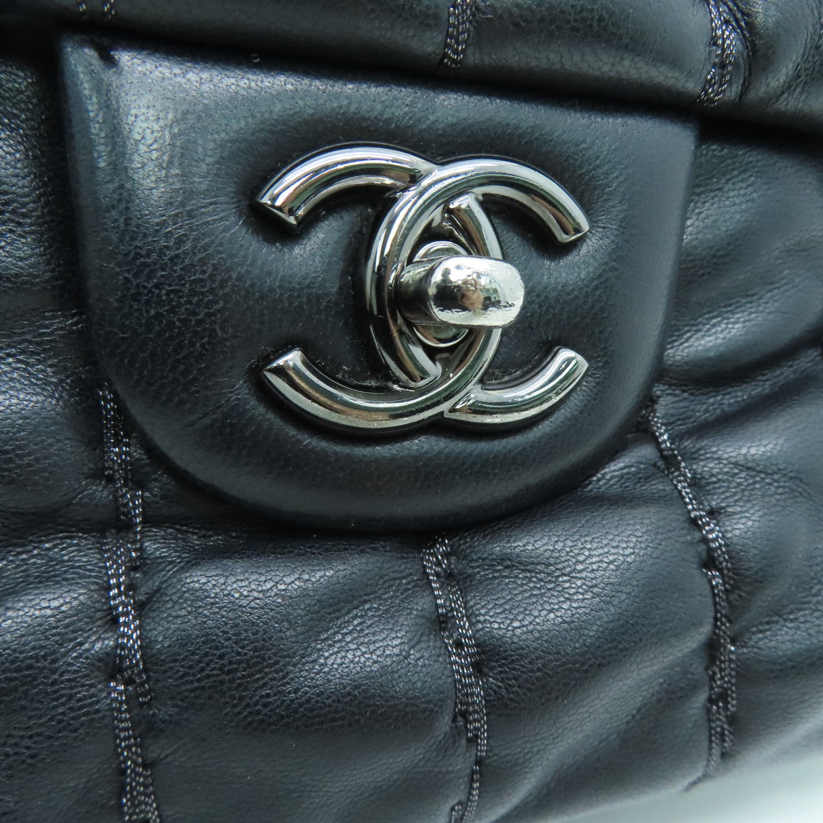 CHANEL 羊皮皮革Chain Shoulder Bag銀扣鏈帶肩背袋黑色
