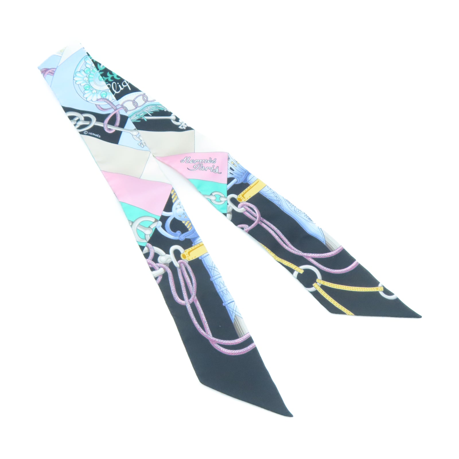 HERMES 【激減優惠】絲質Twilly Scarf絲巾黑色