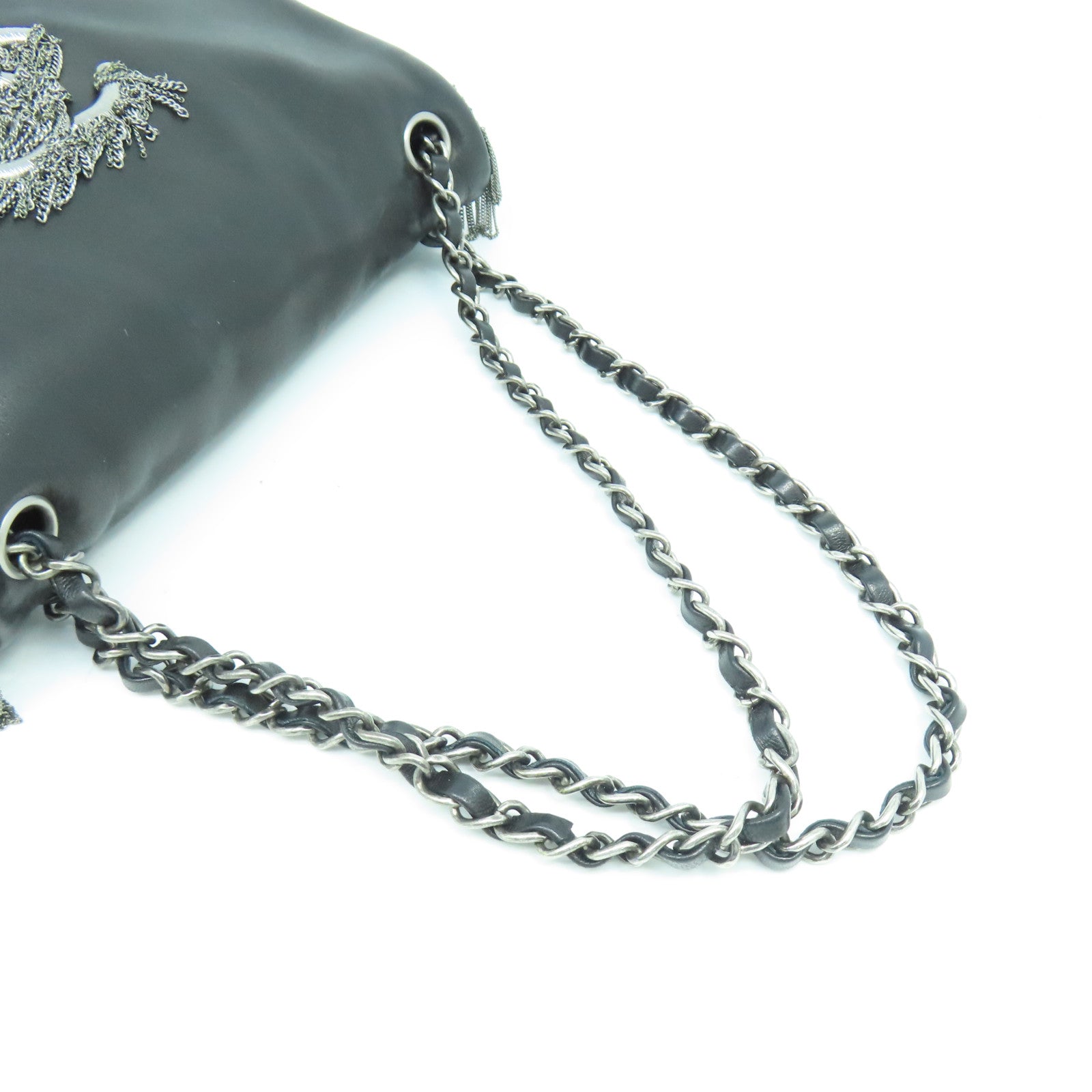 CHANEL 羊皮皮革Chain Shoulder金扣鏈帶肩背袋黑色