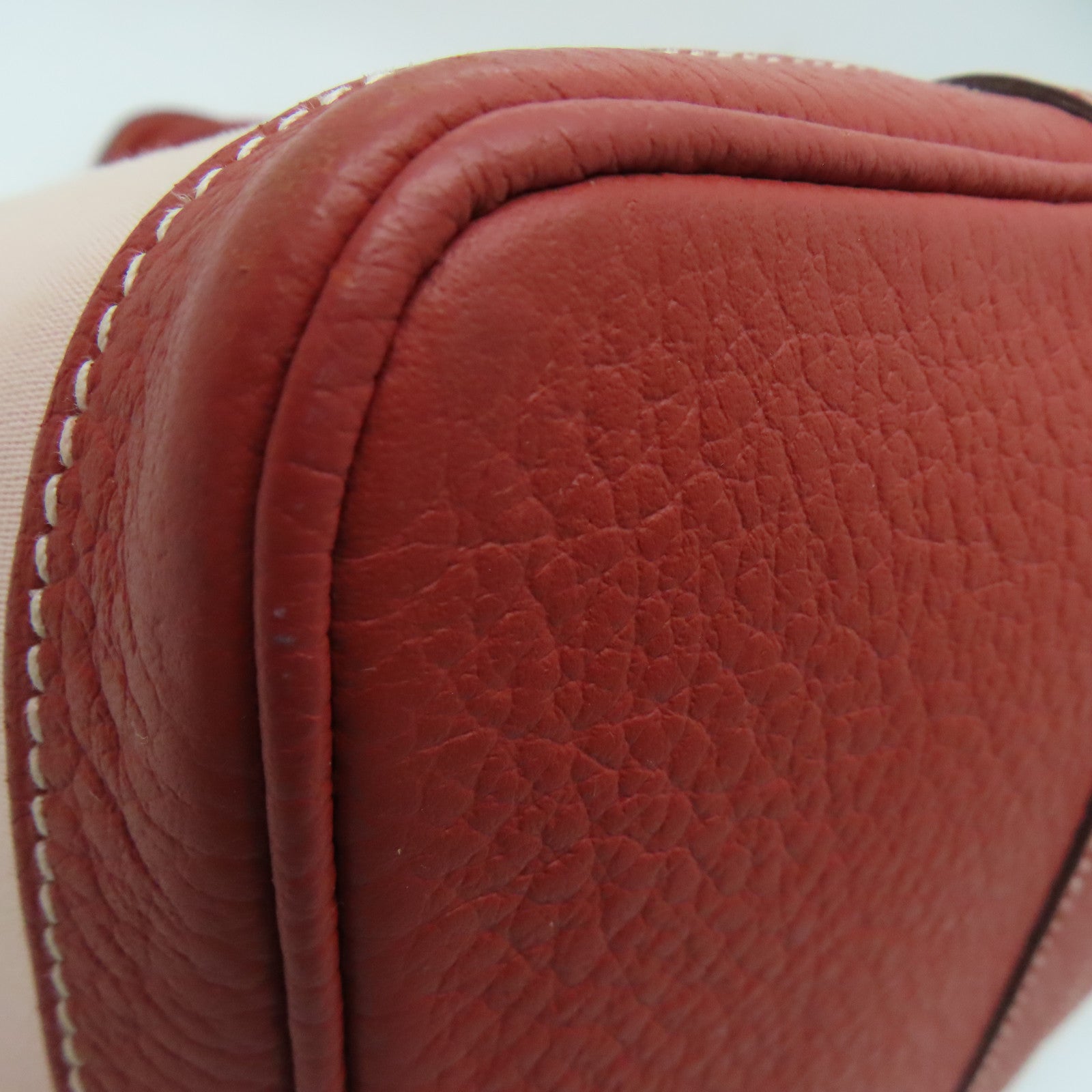 HERMES 帆布GardenParty PM银扣手挽袋红色/粉红色