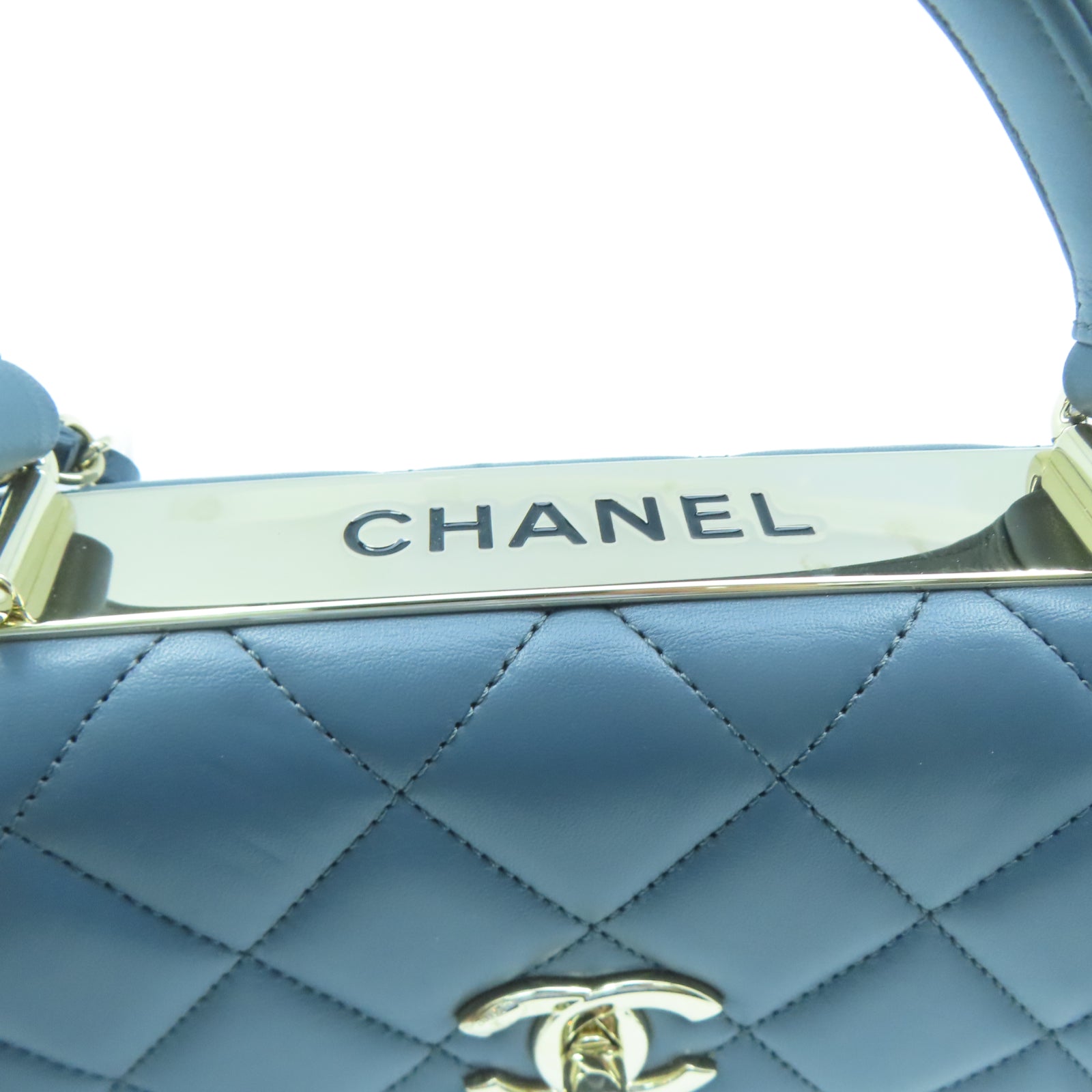 CHANEL 菱格羊皮皮革2 Way Shoulder金扣鏈帶肩背袋藍色