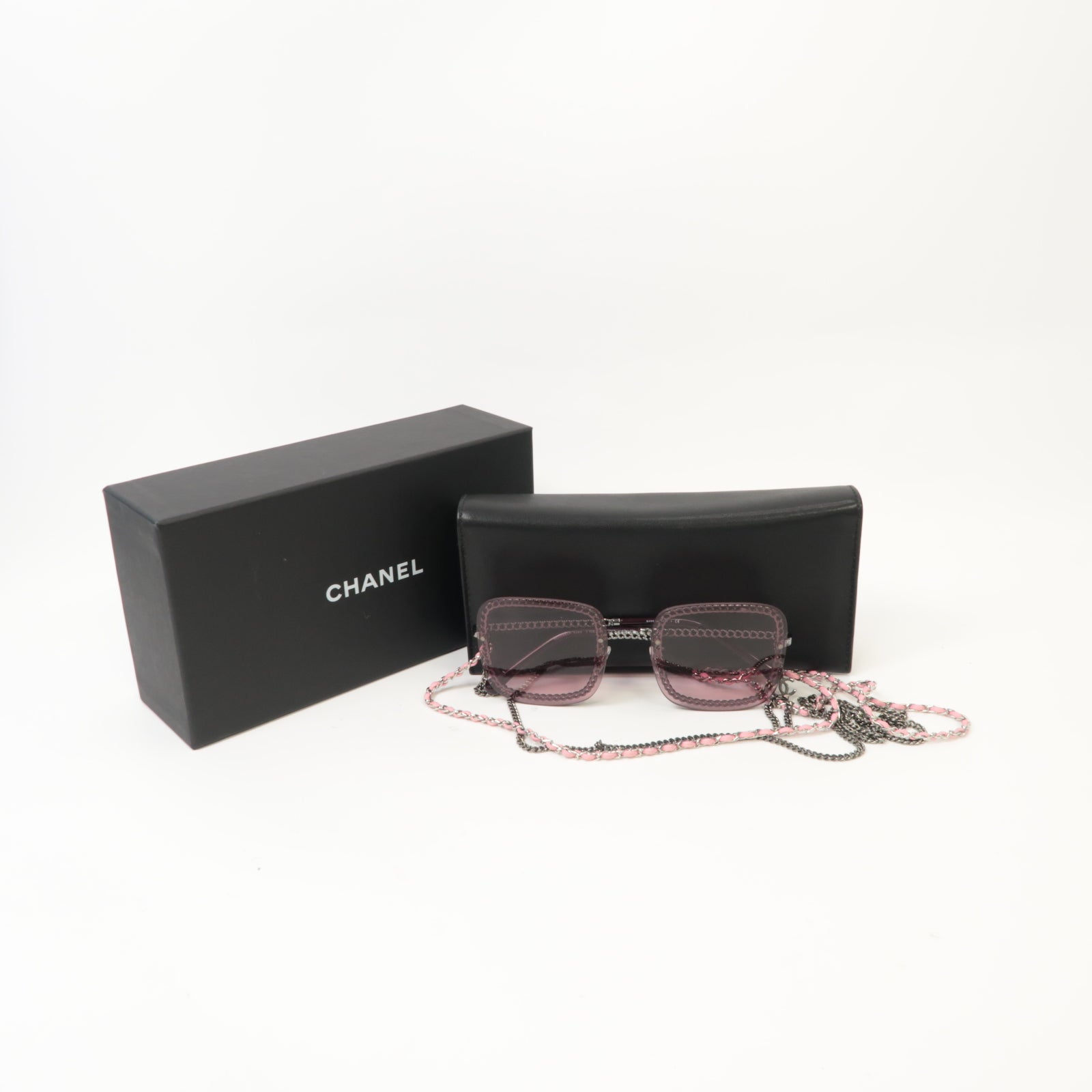 CHANEL 金屬Square Sunglasses太陽眼鏡粉紅色/銀色