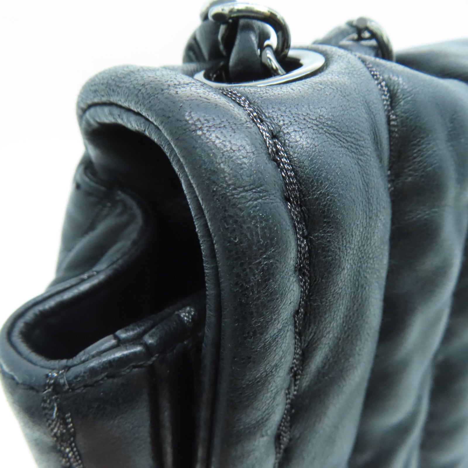 CHANEL 羊皮皮革Chain Shoulder Bag銀扣鏈帶肩背袋黑色