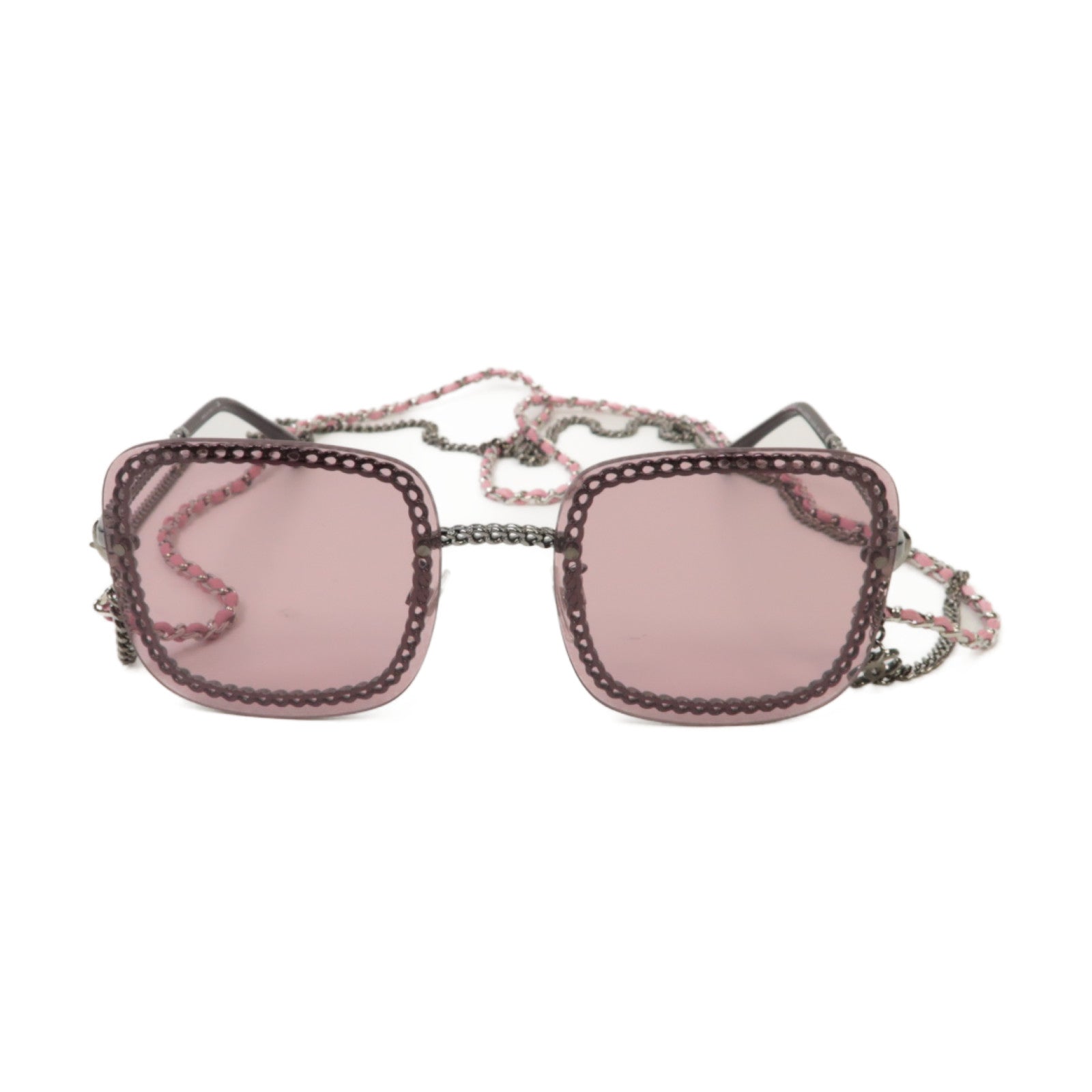 CHANEL 金屬Square Sunglasses太陽眼鏡粉紅色/銀色