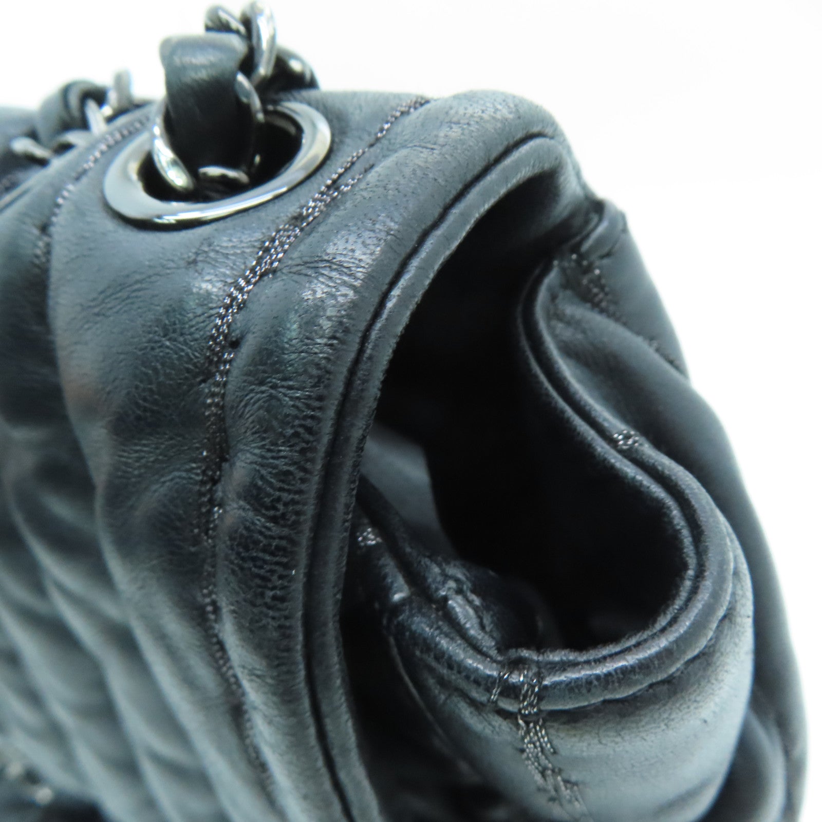 CHANEL 羊皮皮革Chain Shoulder Bag銀扣鏈帶肩背袋黑色