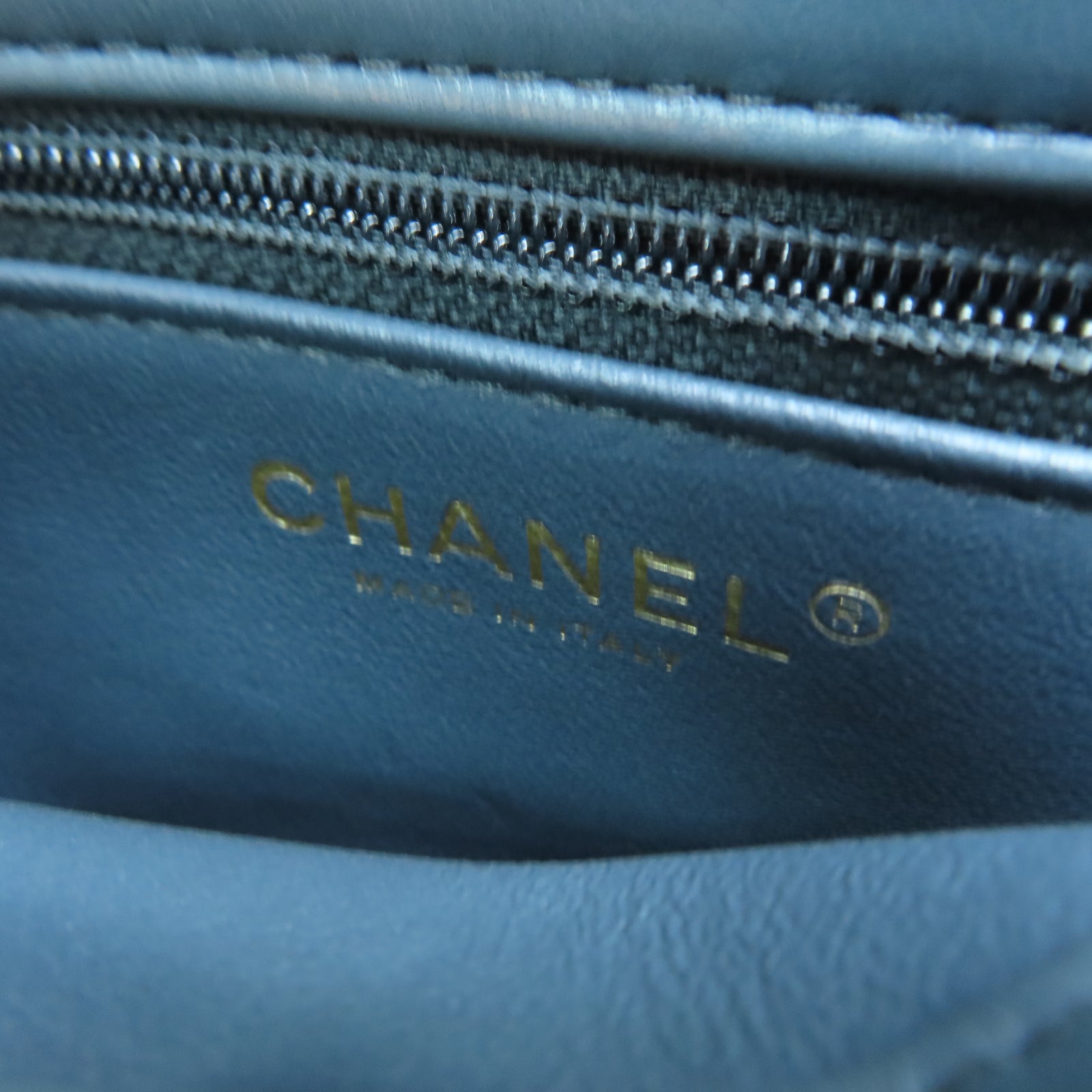 CHANEL 菱格羊皮皮革2 Way Shoulder金扣鏈帶肩背袋藍色