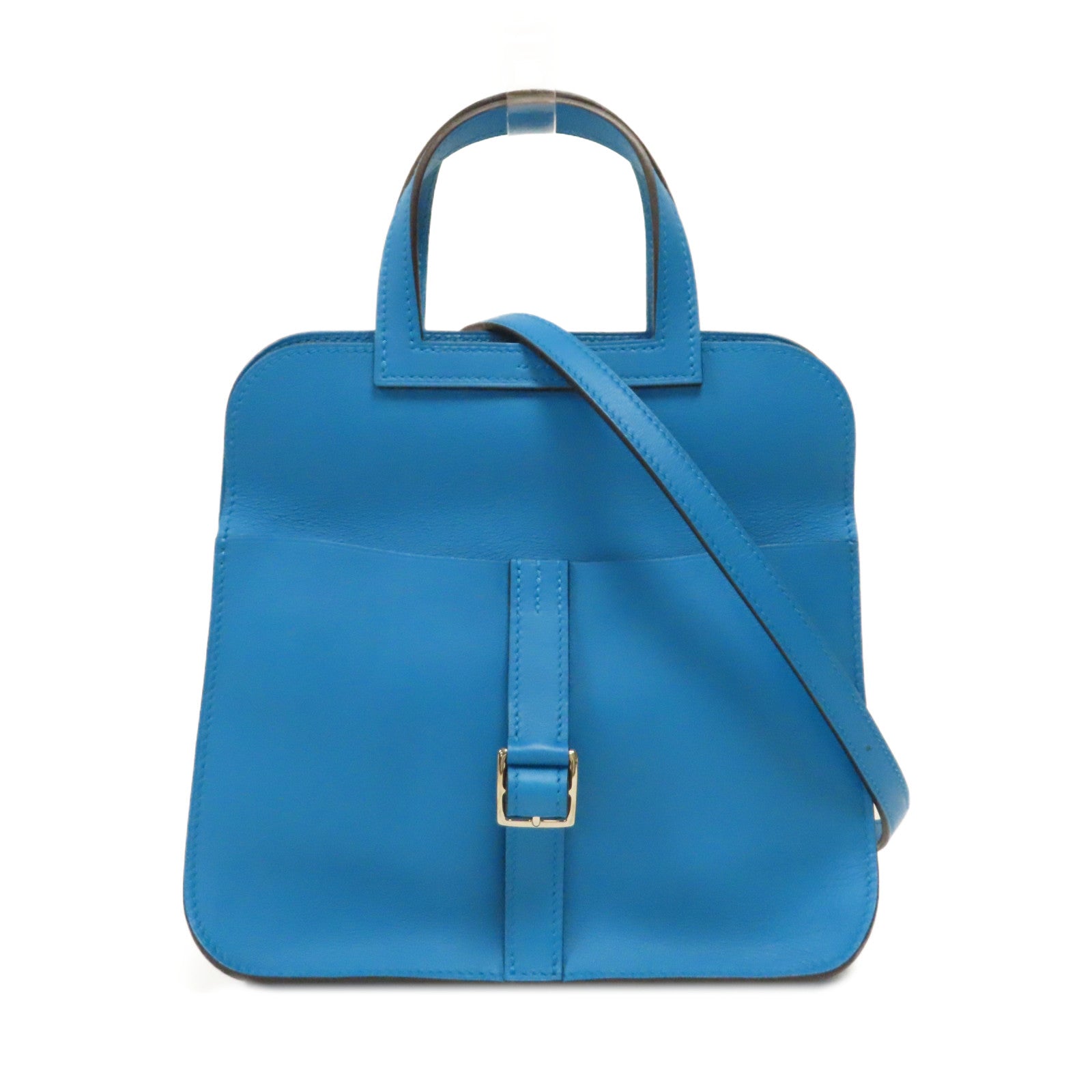 HERMES Swift皮革Mini Halzan銀扣手挽肩背兩用袋Bleu Zanzibar坦桑尼亞藍色
