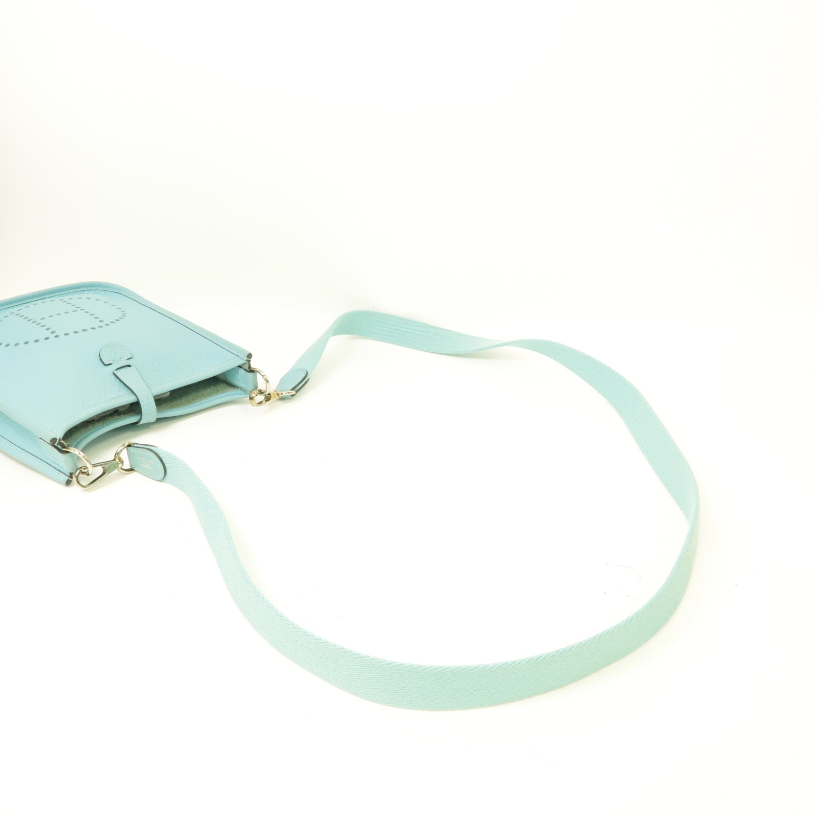 HERMES Clemence皮革Evelyne TPM銀扣肩背袋淺藍色