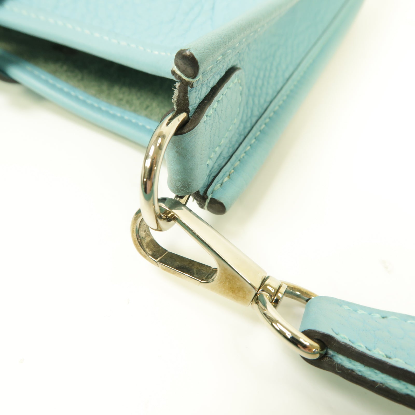 HERMES Clemence皮革Evelyne TPM銀扣肩背袋淺藍色