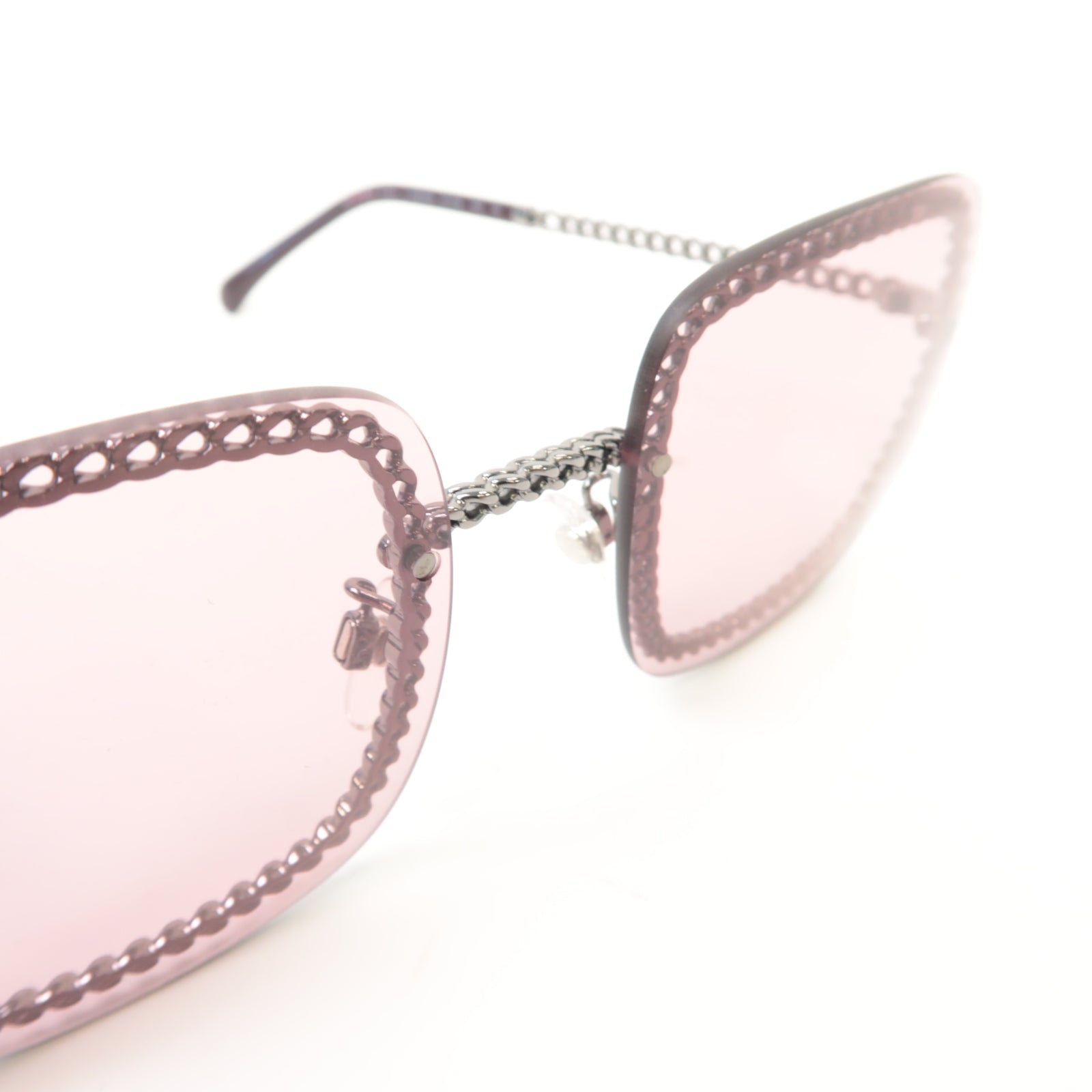 CHANEL 金屬Square Sunglasses太陽眼鏡粉紅色/銀色