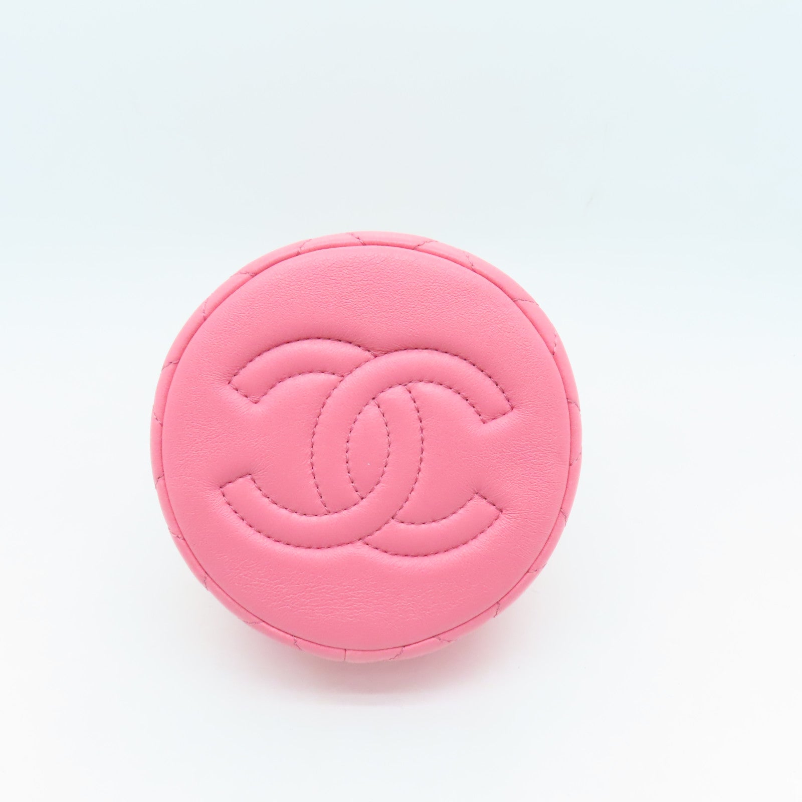 CHANEL 菱格牛皮皮革Mini Bucket金扣鏈帶肩背袋粉紅色