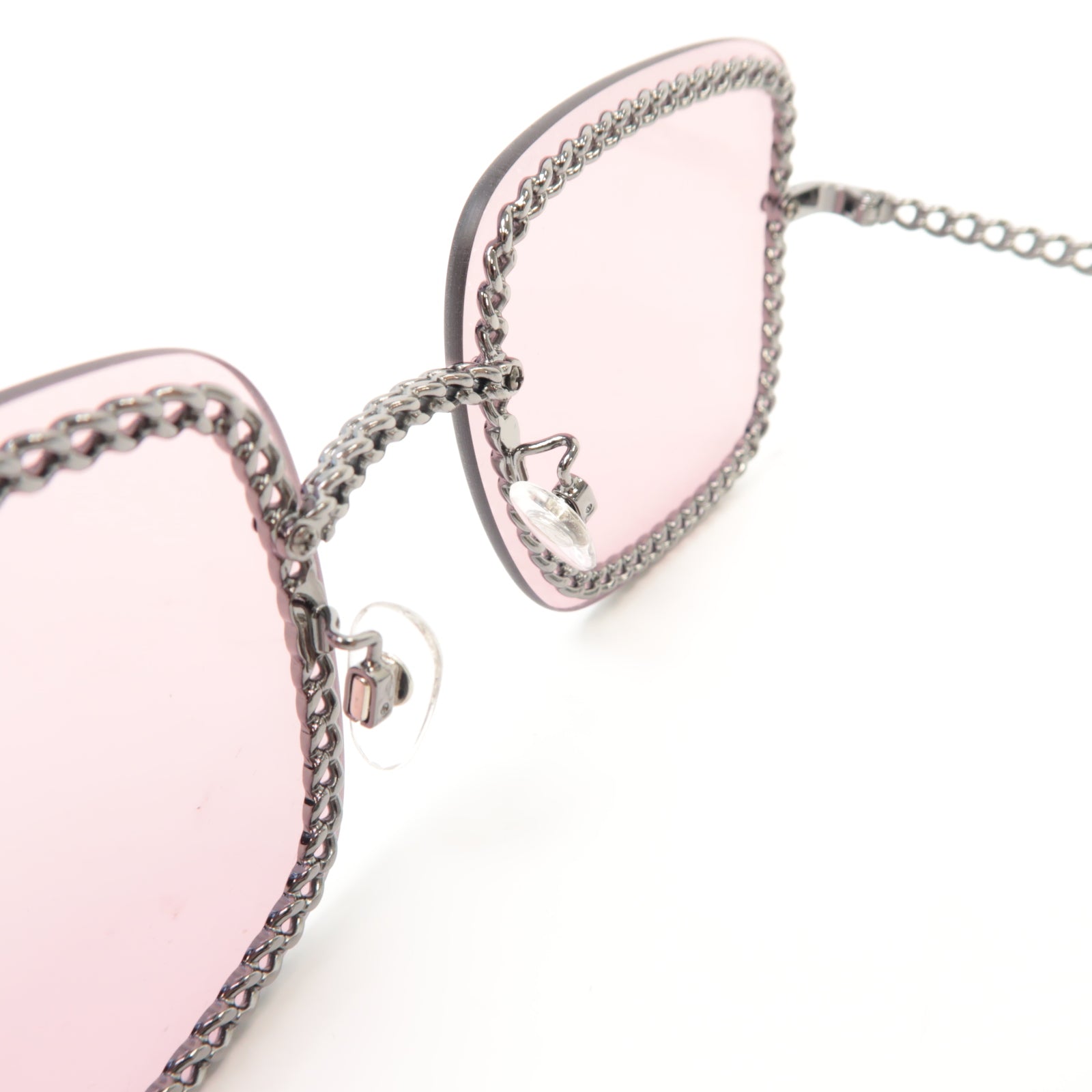 CHANEL 金屬Square Sunglasses太陽眼鏡粉紅色/銀色
