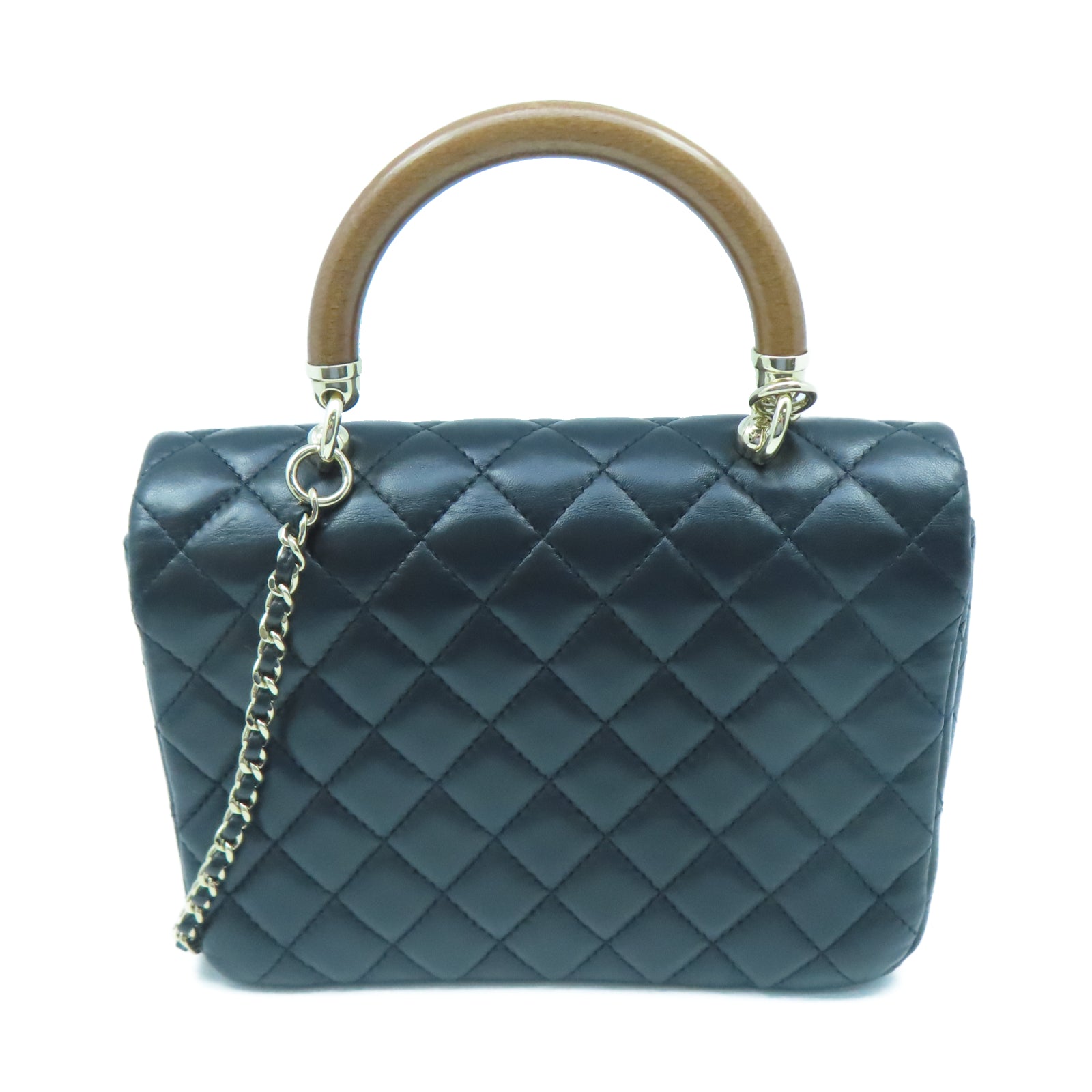 CHANEL 菱格羊皮皮革Chain Shoulder金扣鏈帶肩背袋黑色