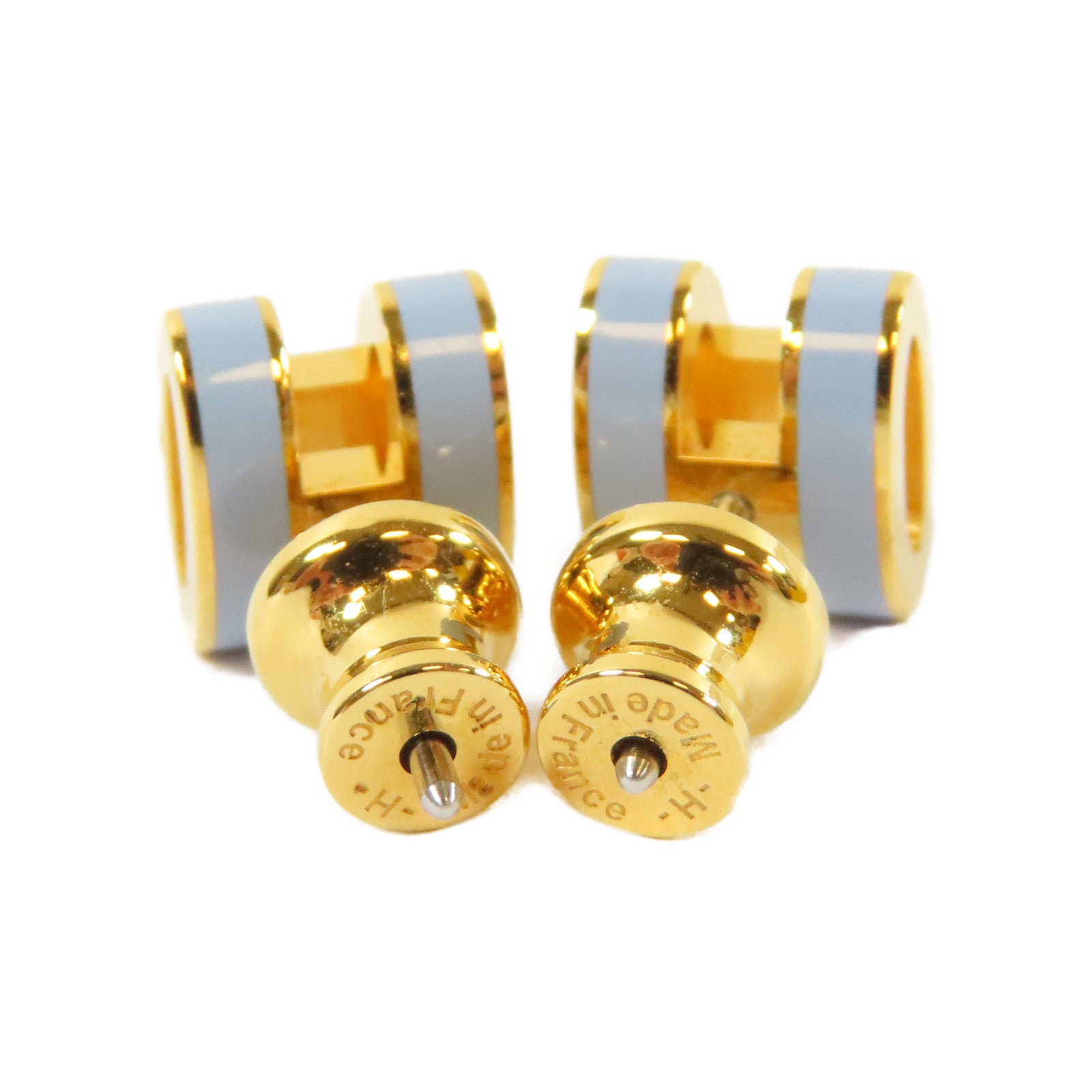 HERMES 金屬Mini Pop H Earrings耳環金色/淺藍色