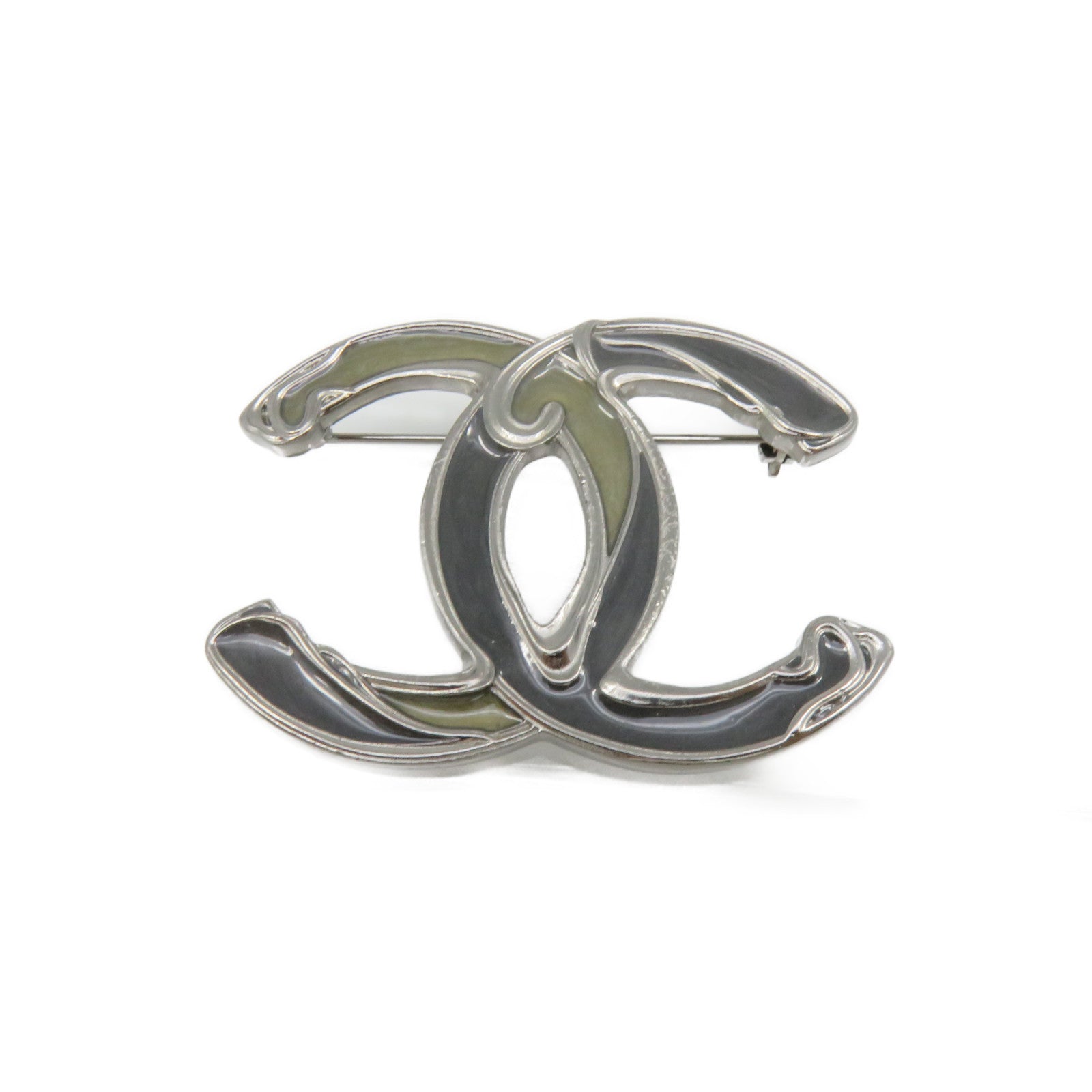 CHANEL 金屬CC Brooch胸針黑色/軍綠色