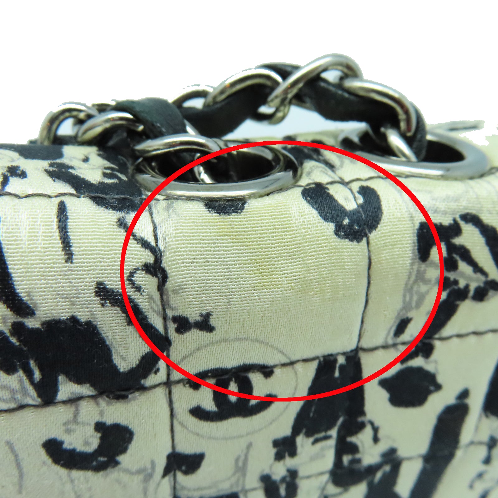 CHANEL Nylon Vintage Chain Shoulder Silver Buckle Chain Shoulder Bag White Black