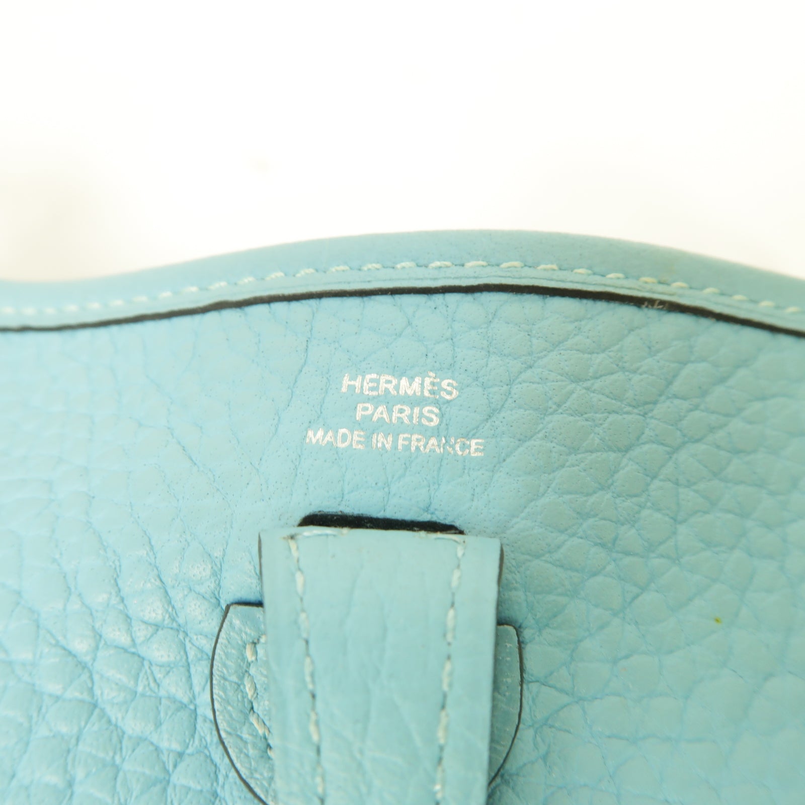 HERMES Clemence皮革Evelyne TPM銀扣肩背袋淺藍色