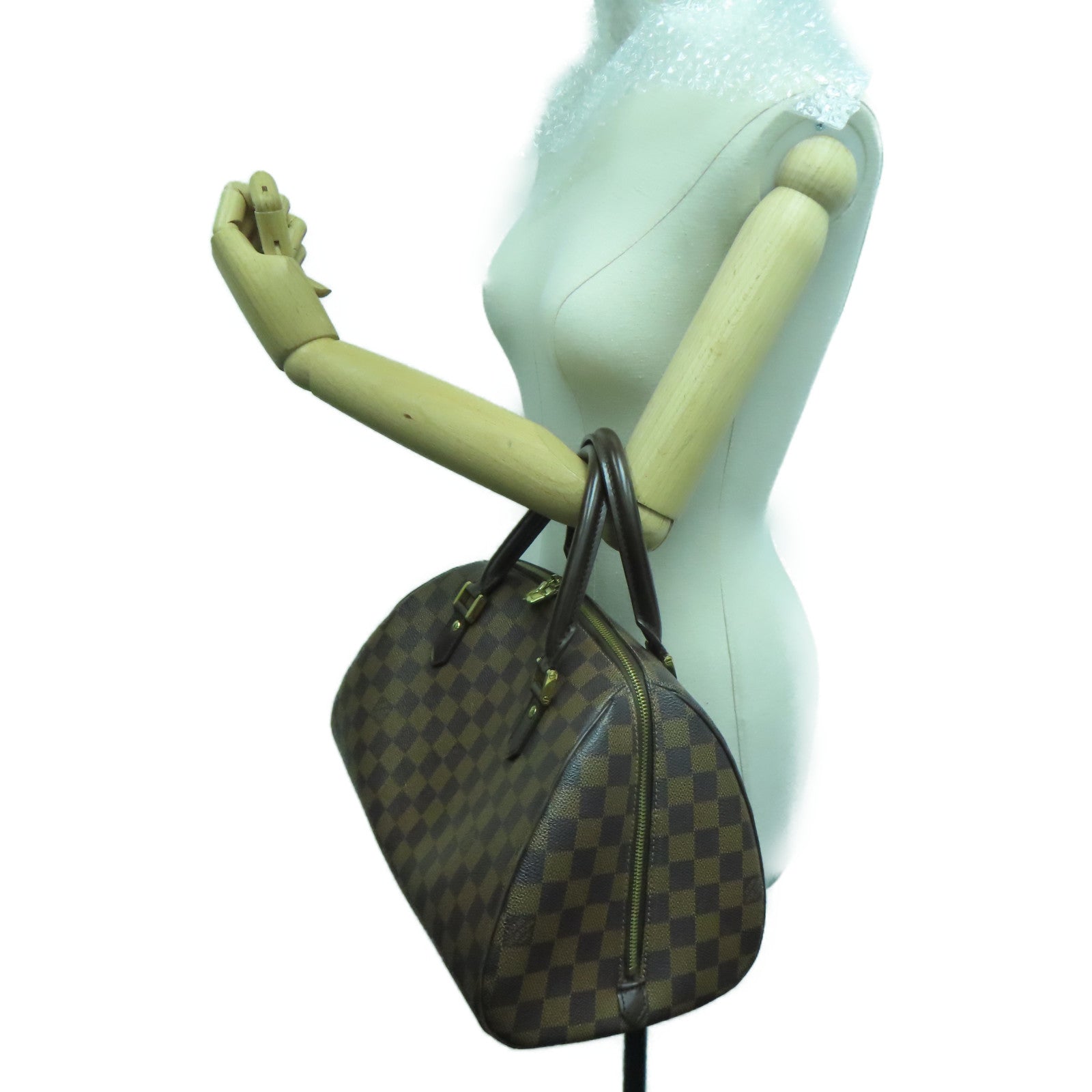 LOUIS VUITTON Damier Ribera MM Handbag gold buckle handle bag brown N41434