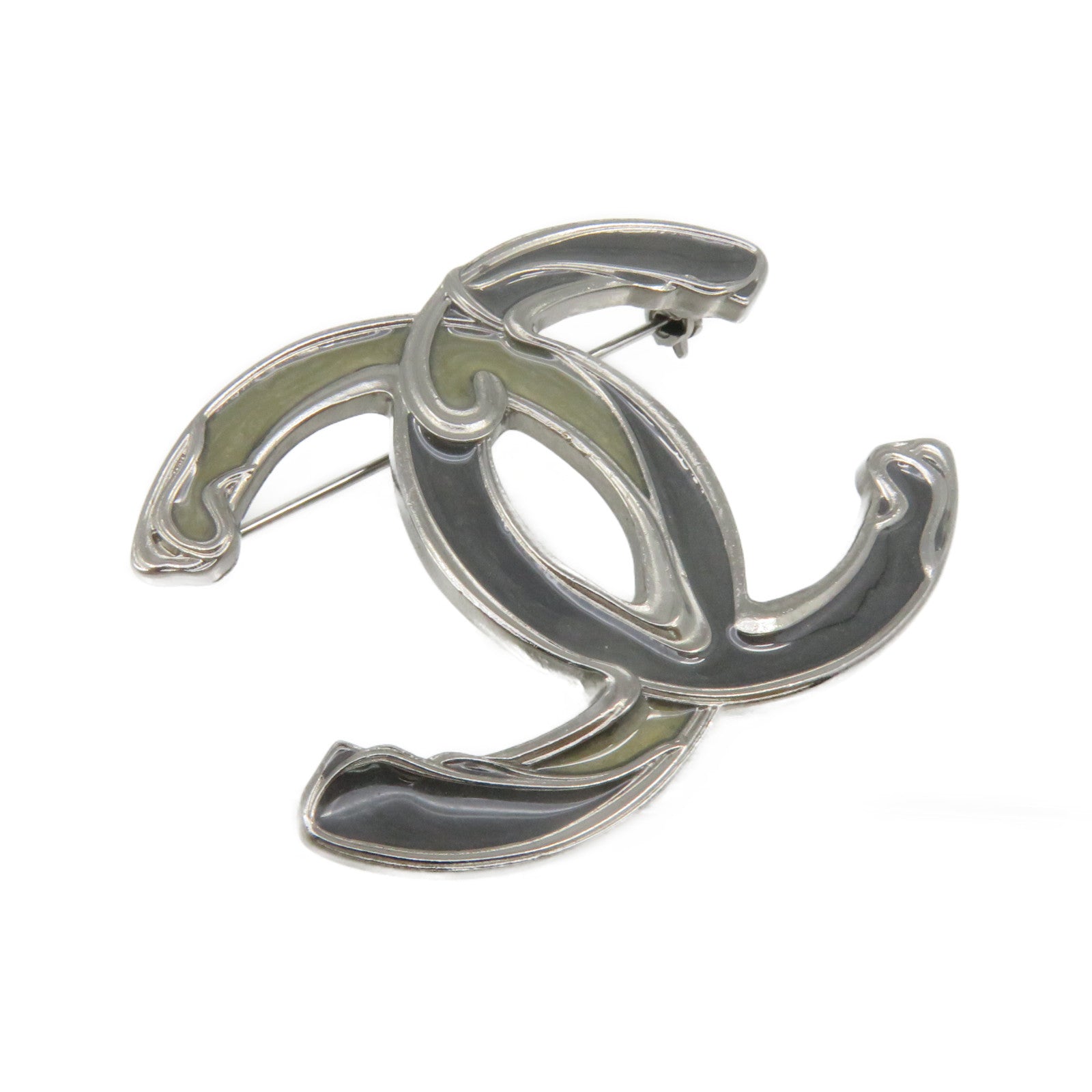 CHANEL 金屬CC Brooch胸針黑色/軍綠色