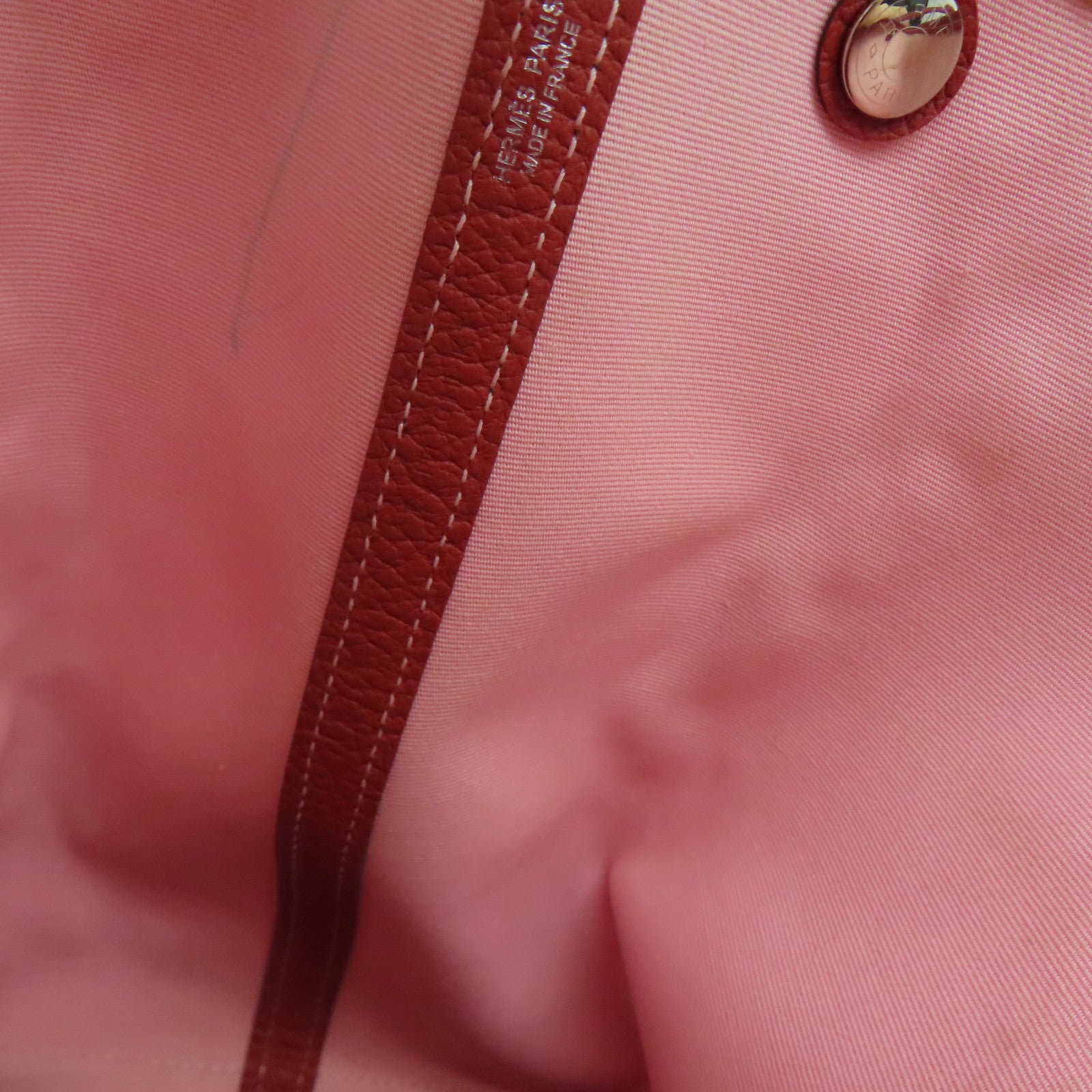 HERMES 帆布GardenParty PM银扣手挽袋红色/粉红色