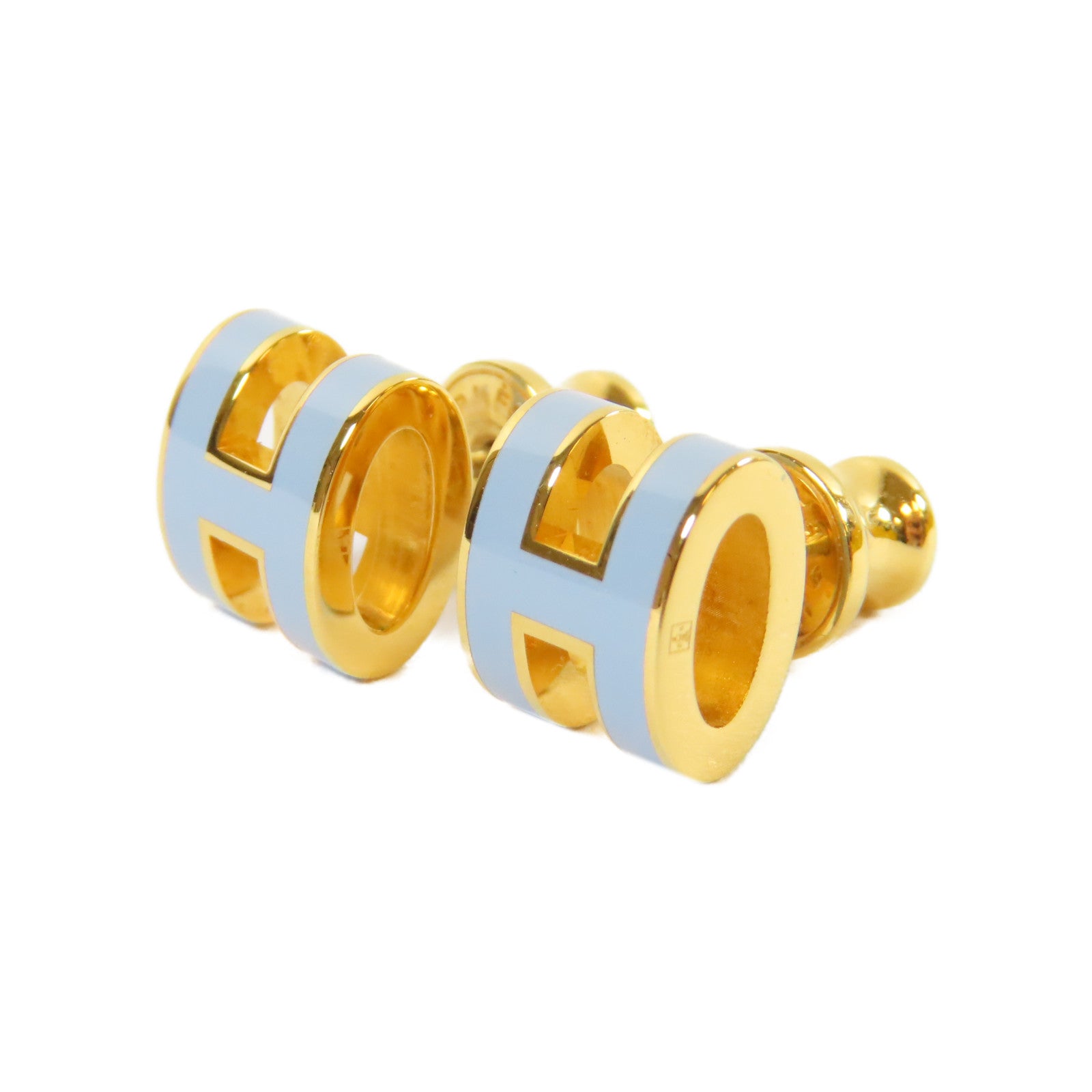 HERMES 金屬Mini Pop H Earrings耳環金色/淺藍色