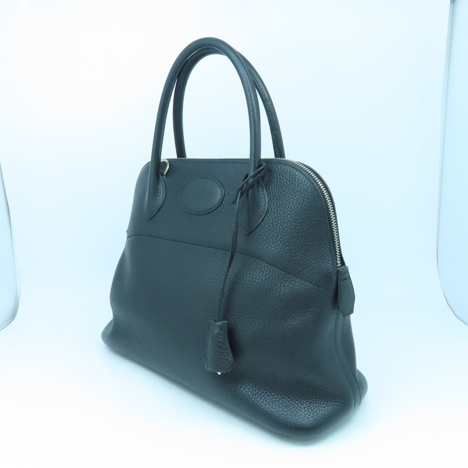 HERMES Clemence皮革Bolide 31銀扣手挽袋黑色
