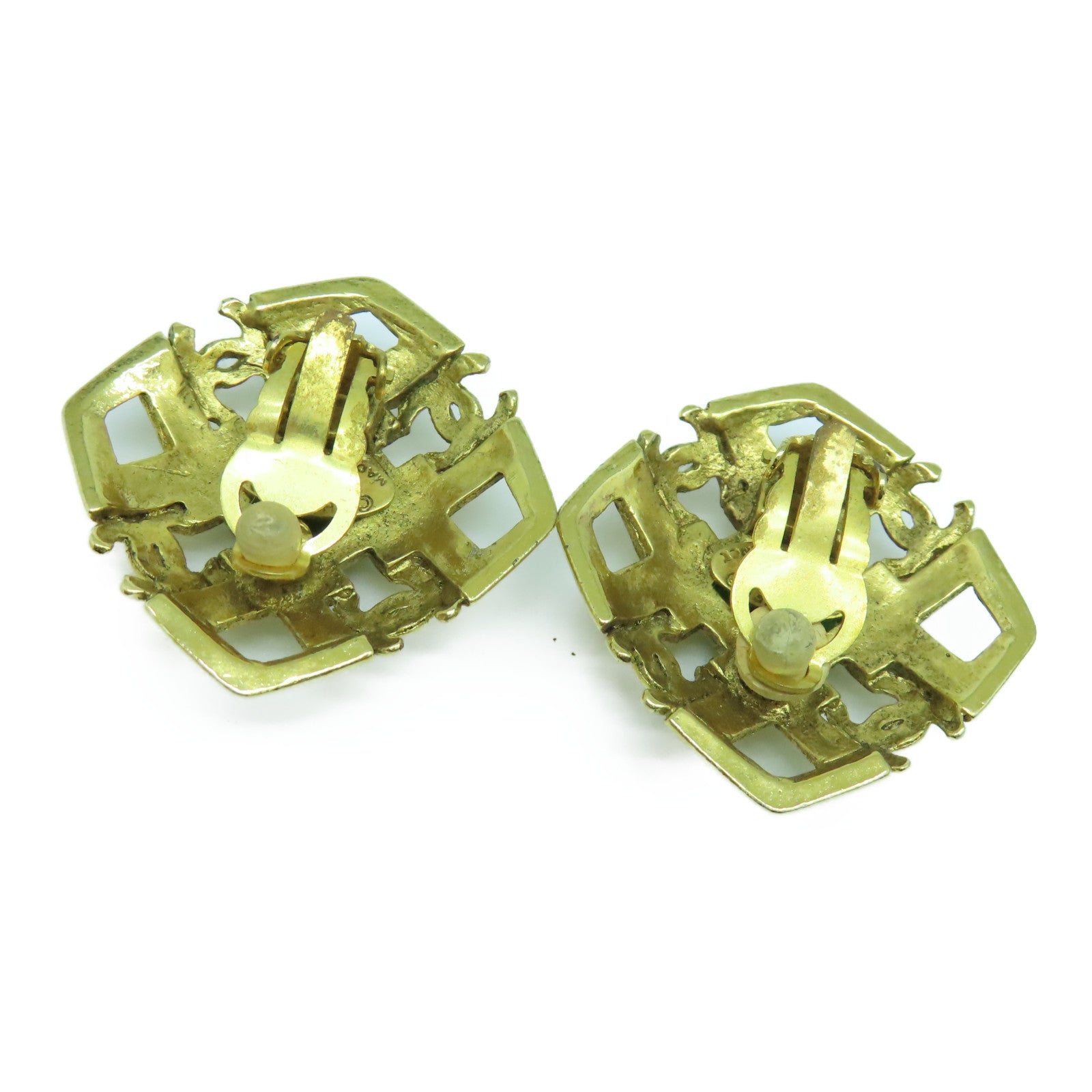 CHANEL Metal Vintage Clip Earring Gold/Green