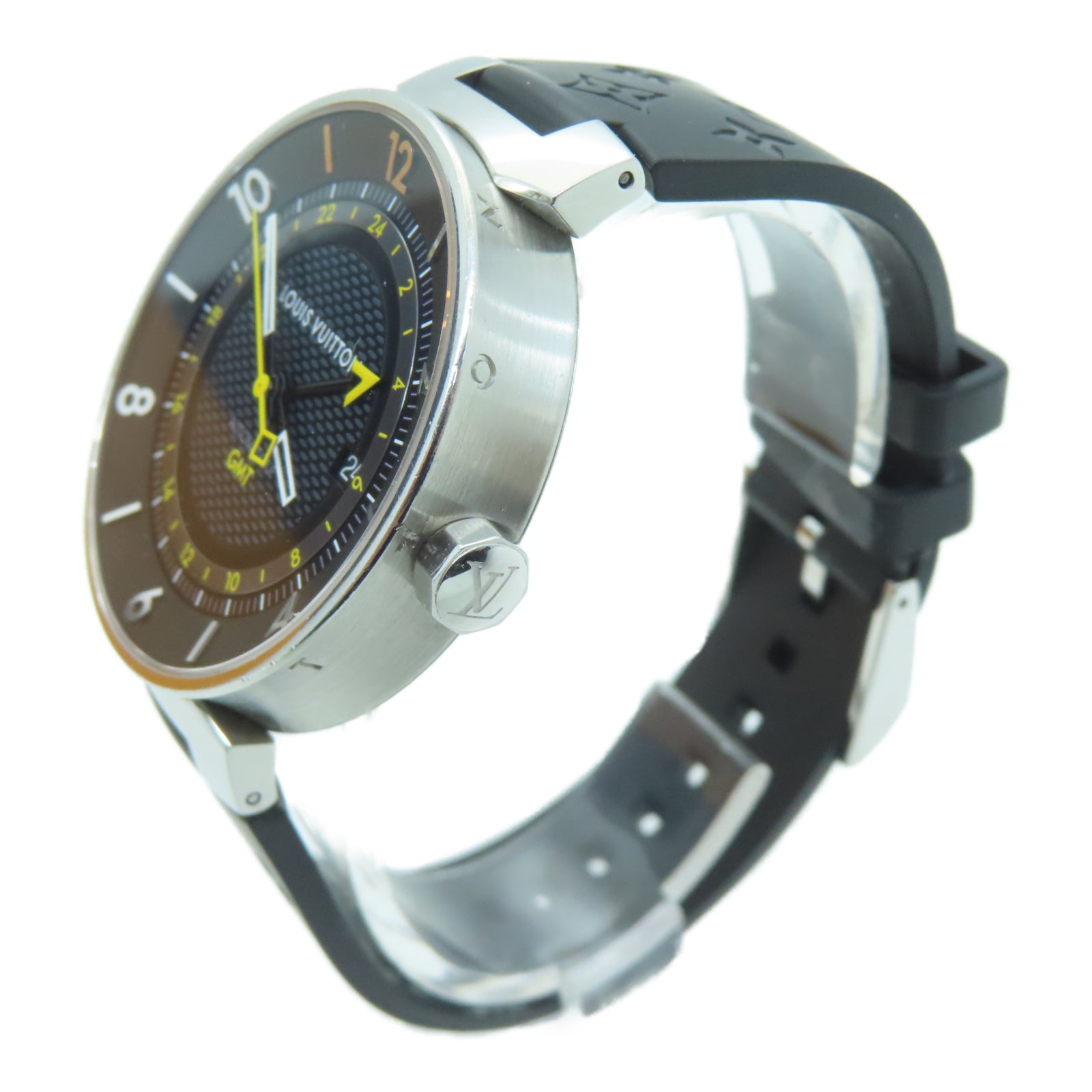LOUIS VUITTON Tambour Moon GMT不鏽鋼手錶自動機芯黑色