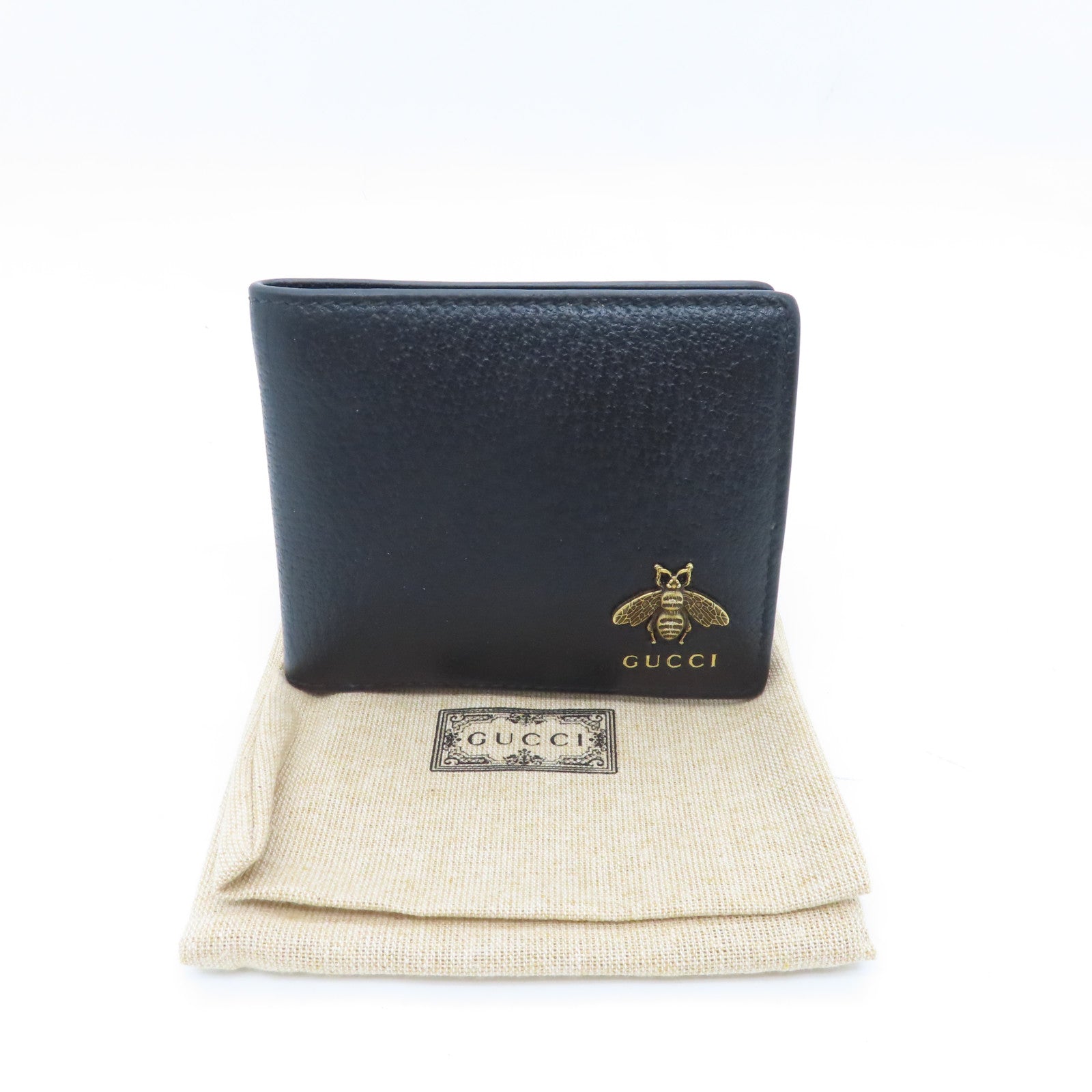 GUCCI Cowhide Leather Wallet Gold Buckle Wallet Black
