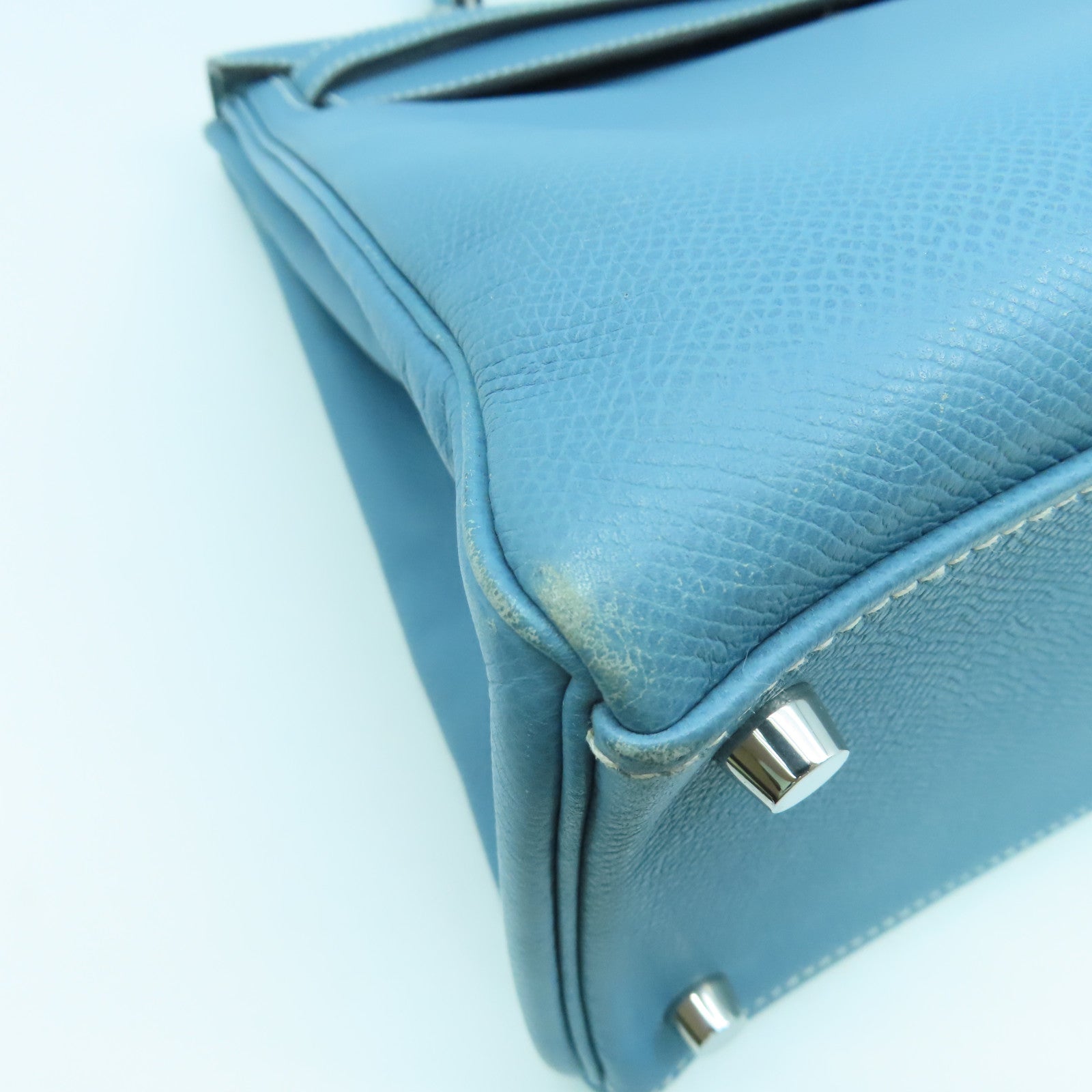 HERMES 【激減優惠】Epsom皮革Kelly 35銀扣手挽肩背兩用袋牛仔藍