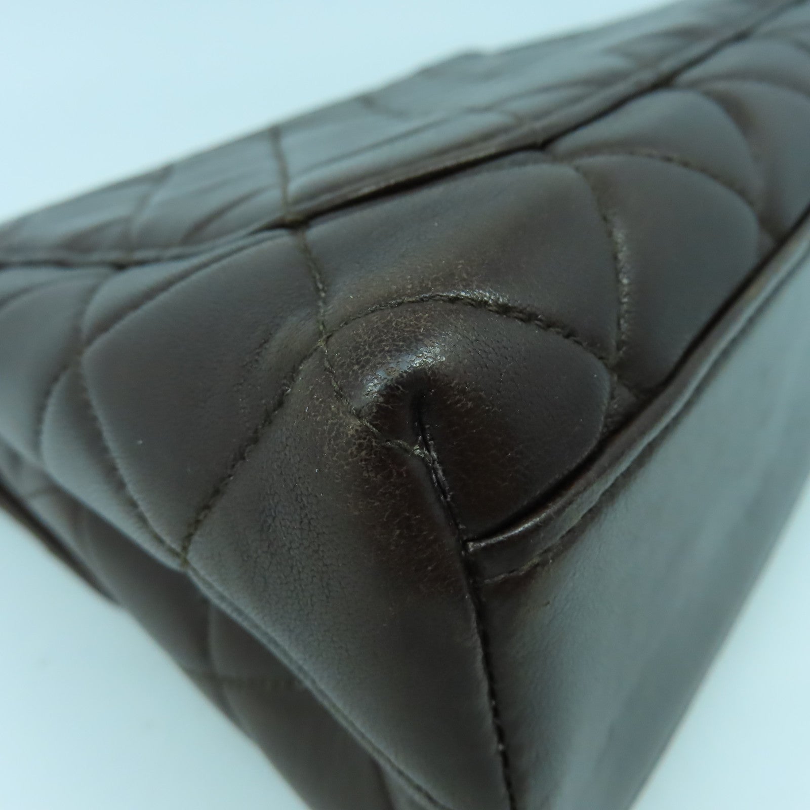 CHANEL 菱格羊皮皮革Handbag金扣手挽袋啡色
