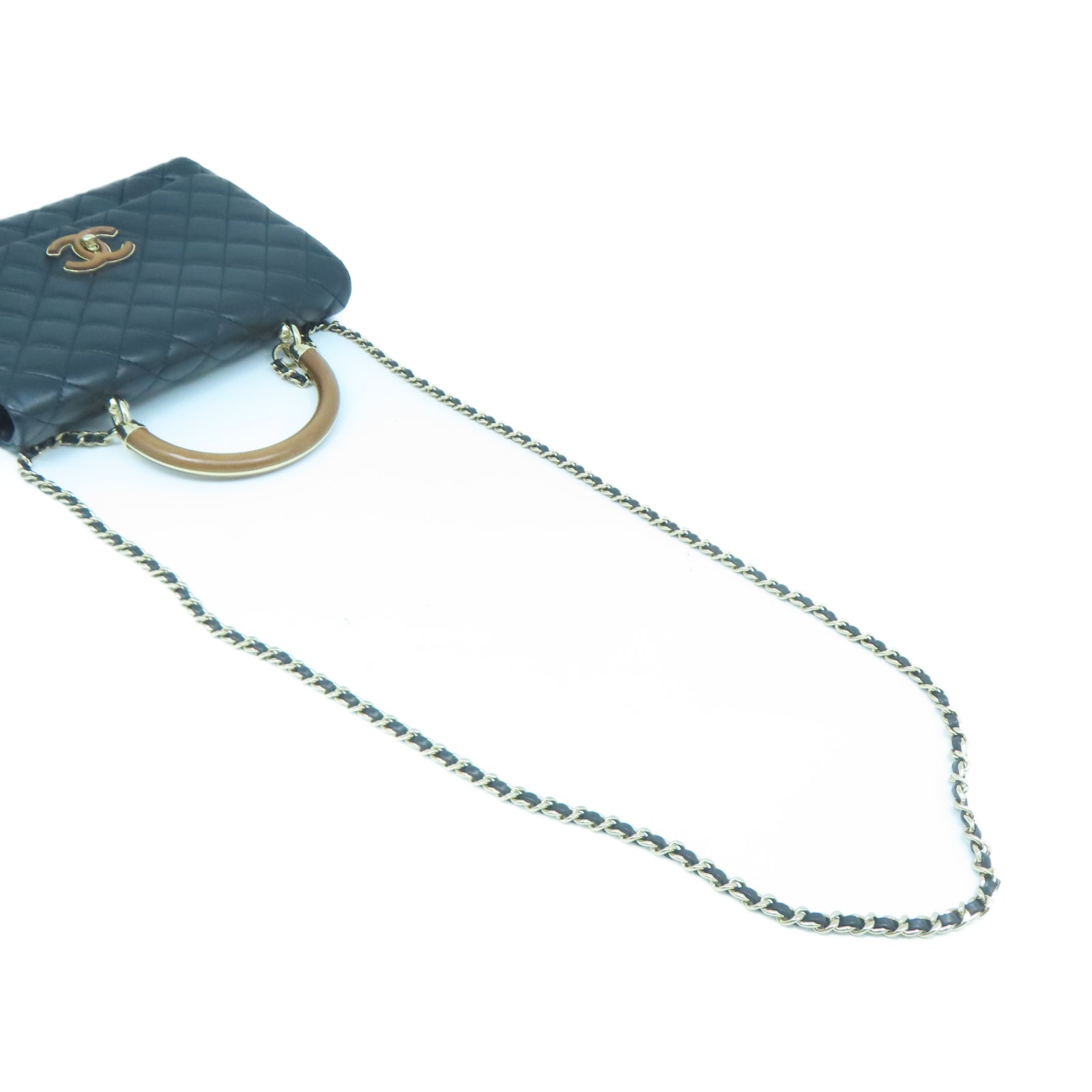 CHANEL 菱格羊皮皮革Chain Shoulder金扣鏈帶肩背袋黑色