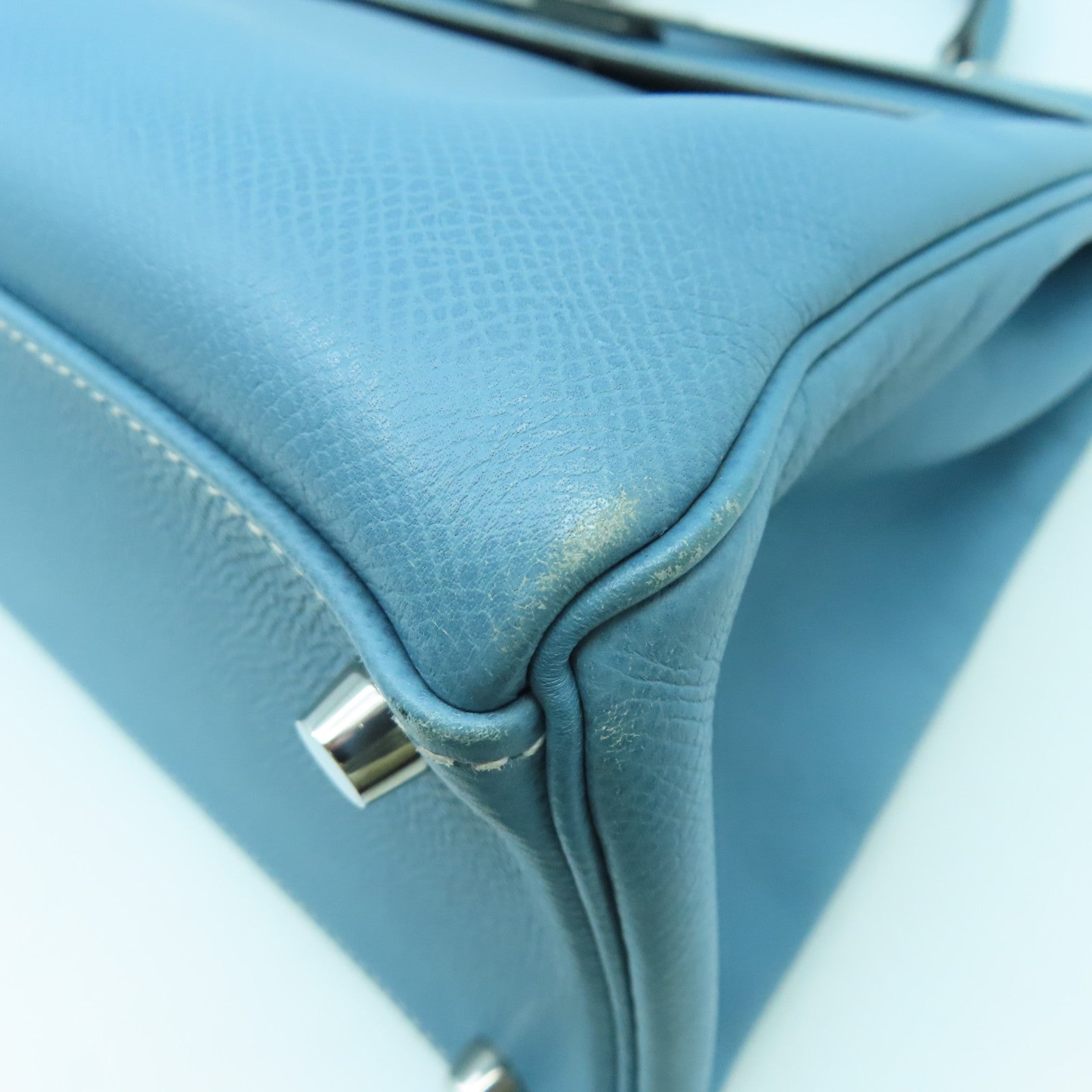 HERMES 【激減優惠】Epsom皮革Kelly 35銀扣手挽肩背兩用袋牛仔藍