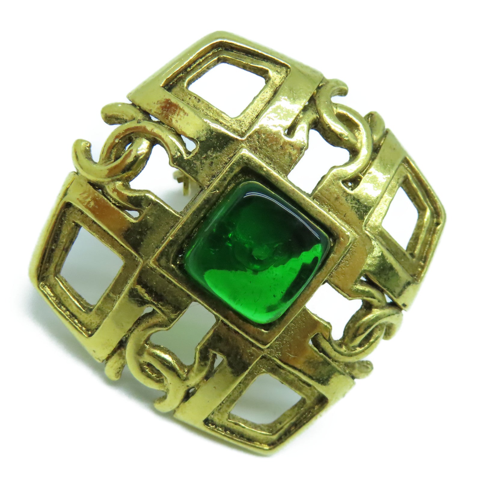 CHANEL Metal Vintage Clip Earring Gold/Green
