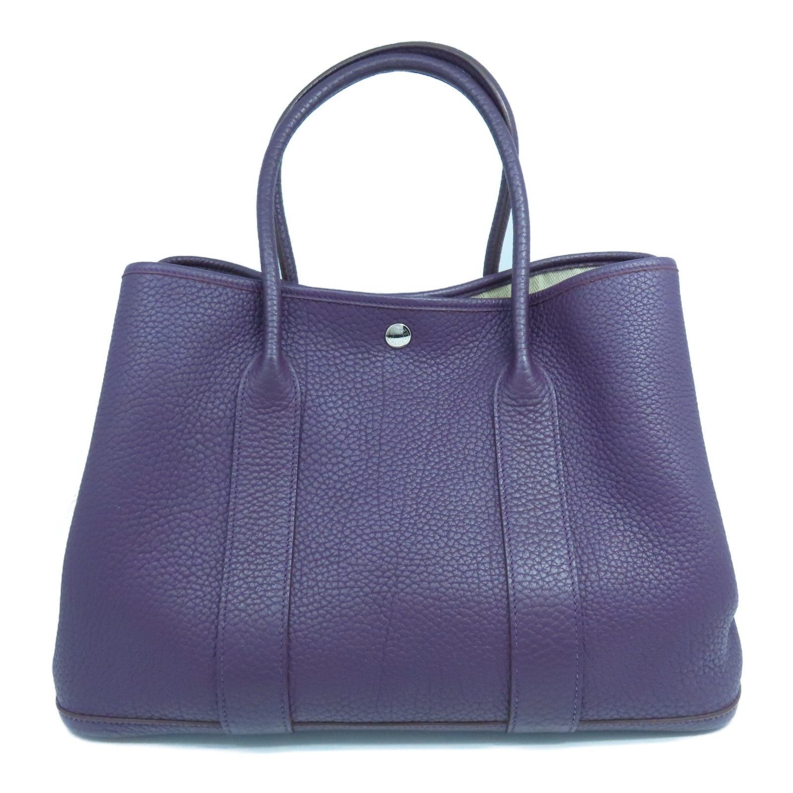 HERMES Clemence皮革Garden Party PM銀扣手挽袋海葵紫色