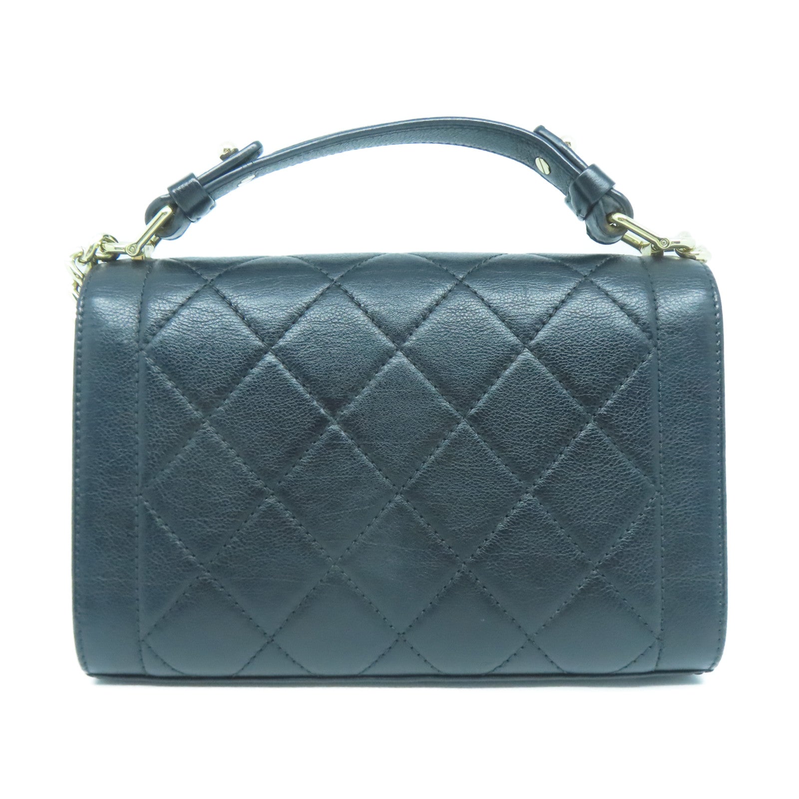 CHANEL 菱格牛皮皮革2WayShoulderBag金扣手挽肩背兩用袋黑色