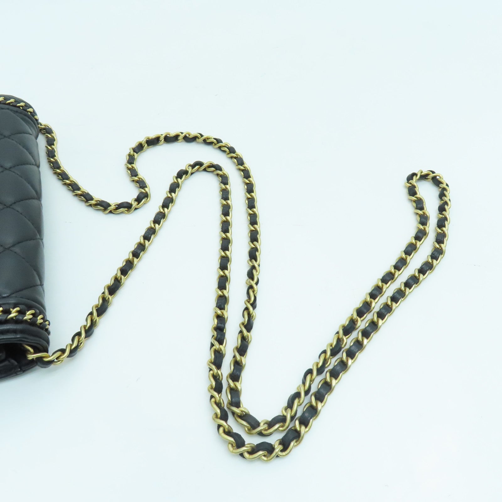 CHANEL 菱格牛皮皮革Wallet on chain链带肩背袋金扣黑色