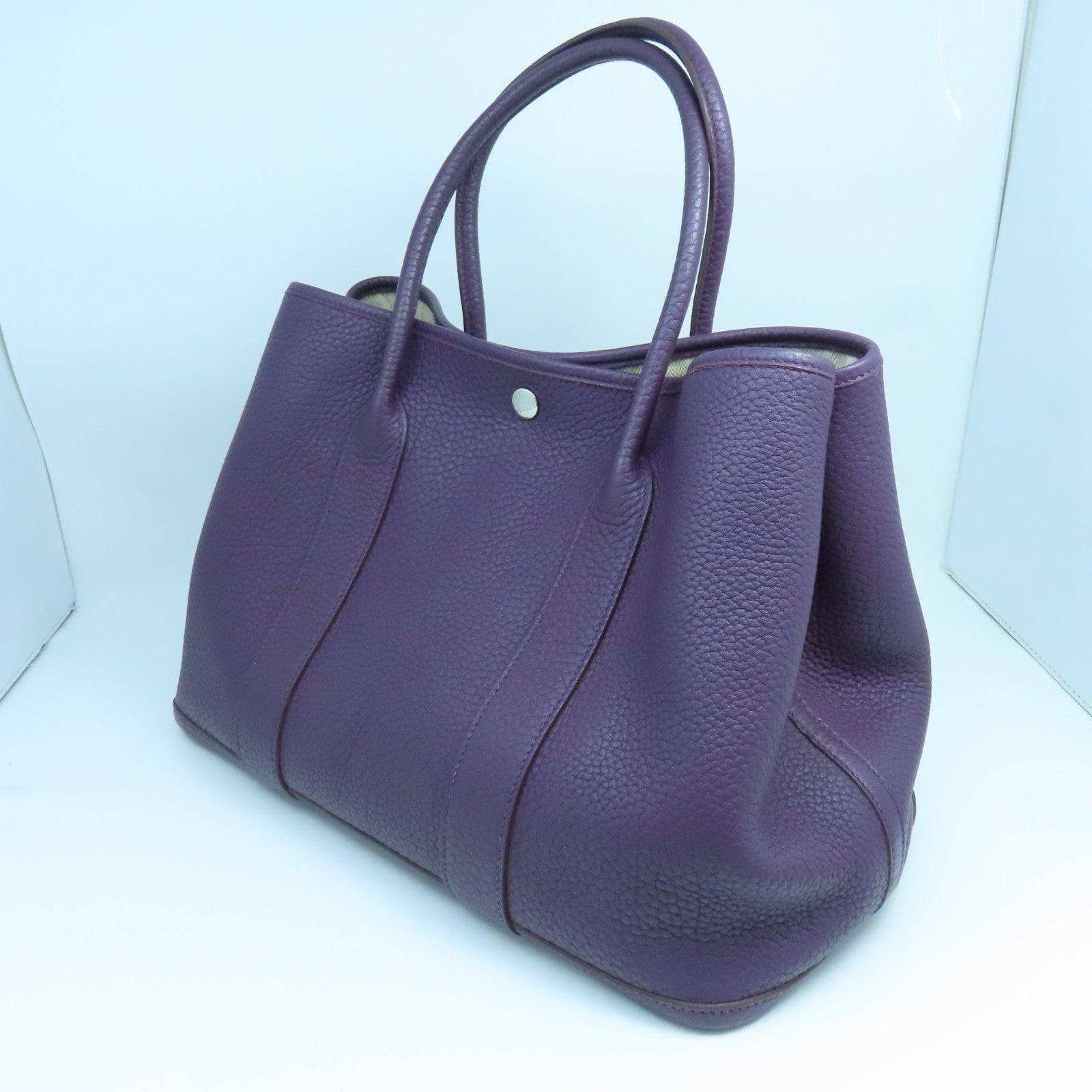 HERMES Clemence皮革Garden Party PM銀扣手挽袋海葵紫色