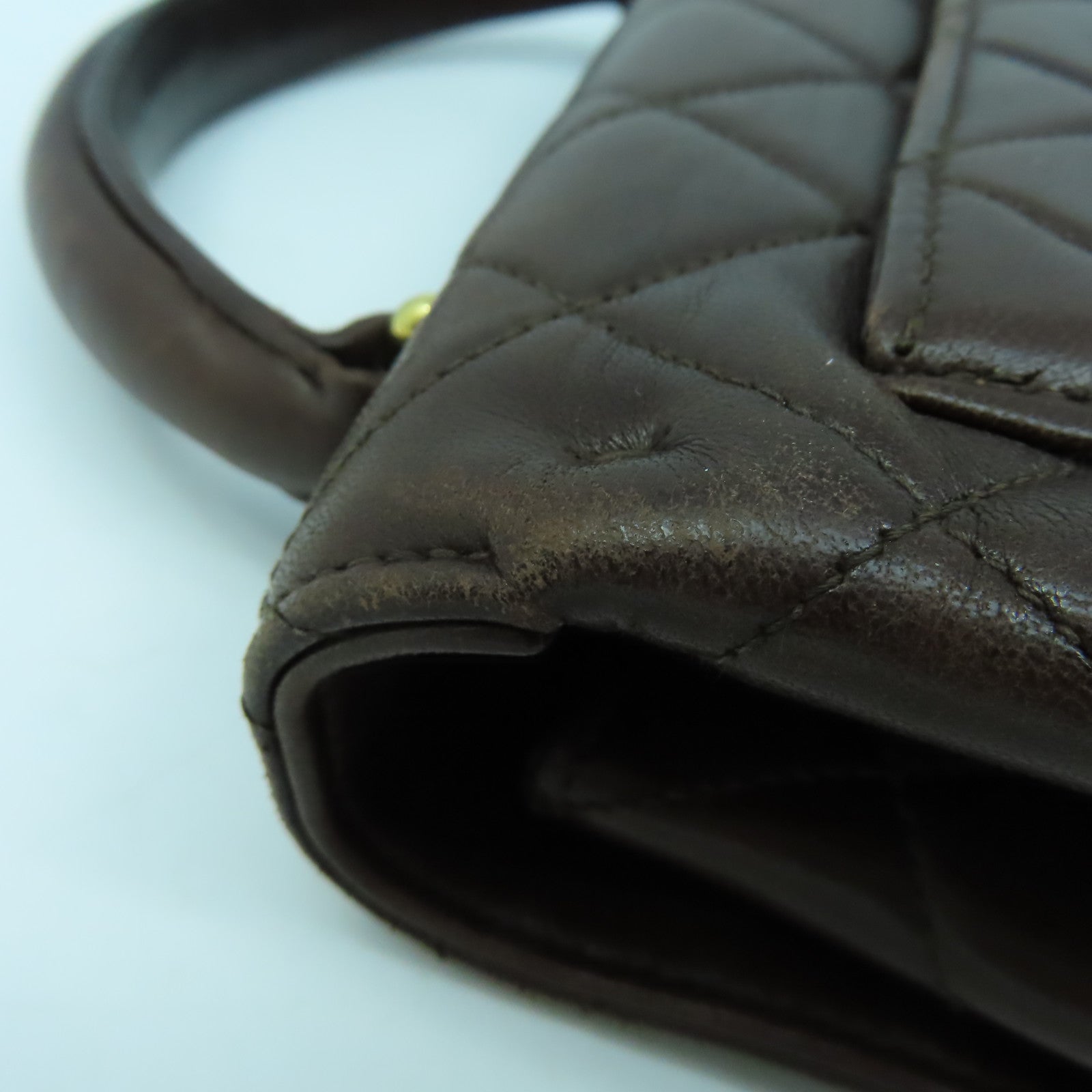 CHANEL 菱格羊皮皮革Handbag金扣手挽袋啡色