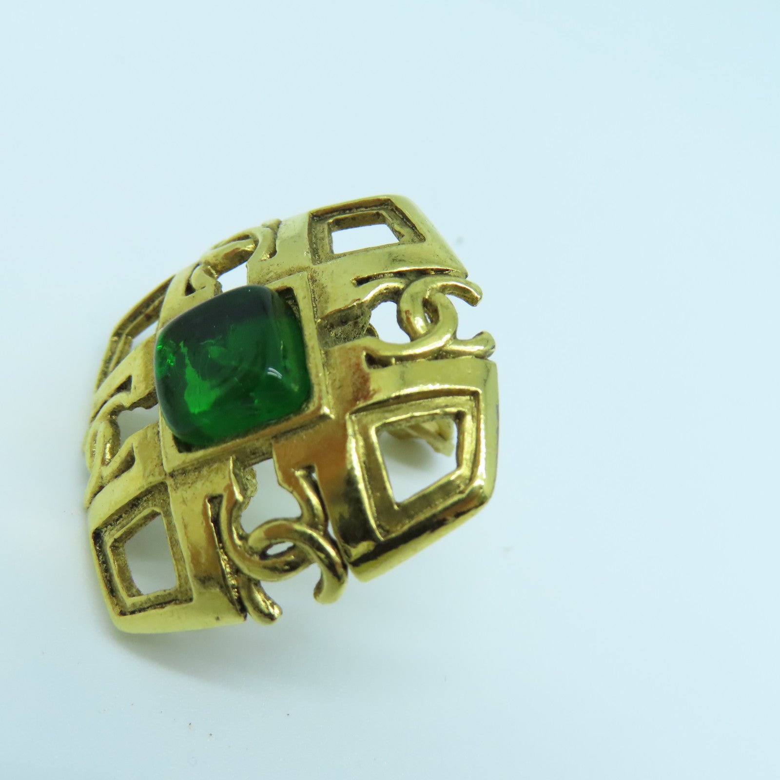CHANEL Metal Vintage Clip Earring Gold/Green