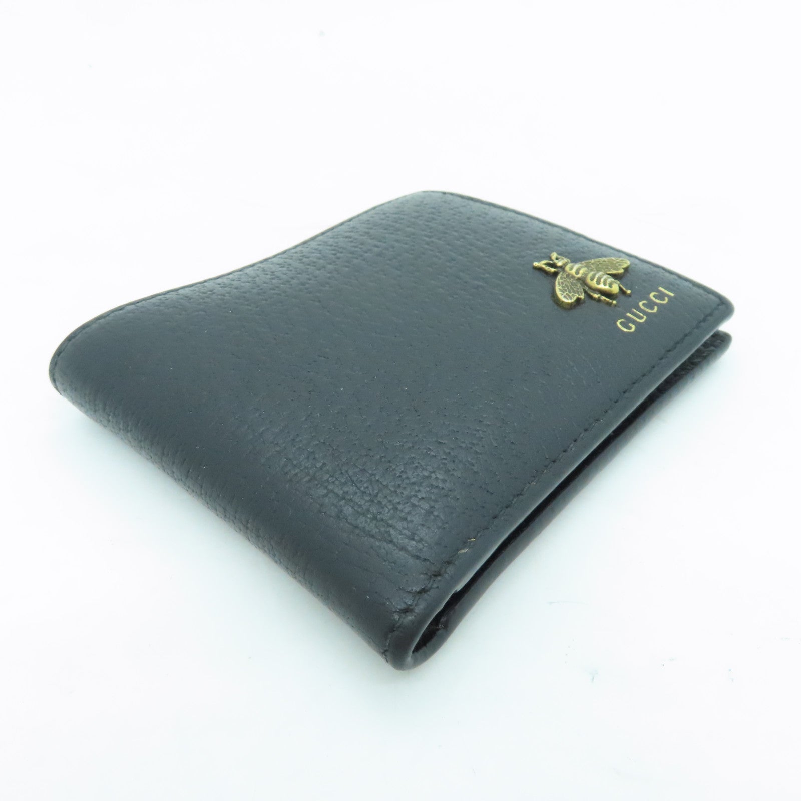 GUCCI Cowhide Leather Wallet Gold Buckle Wallet Black