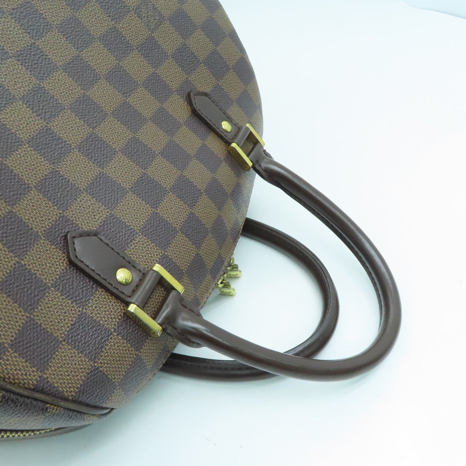 LOUIS VUITTON Damier Ribera MM Handbag gold buckle handle bag brown N41434