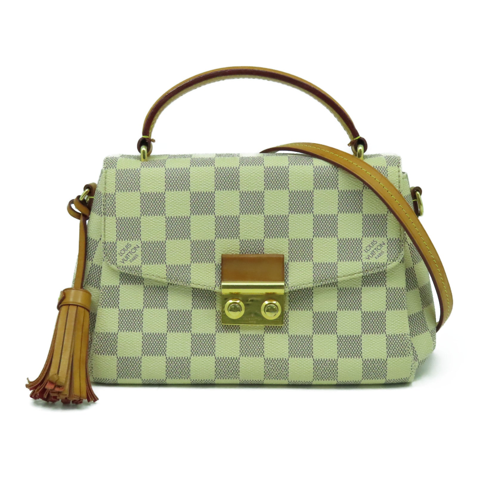 LOUIS VUITTON Damier Azur Croisette金扣手挽肩背兩用袋啡色/白色