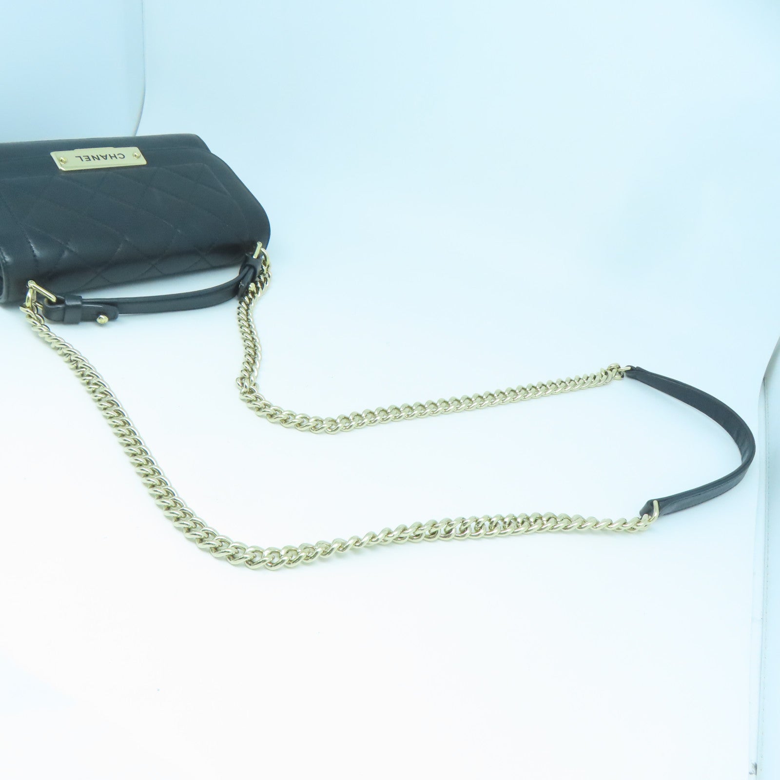 CHANEL 菱格牛皮皮革2WayShoulderBag金扣手挽肩背兩用袋黑色