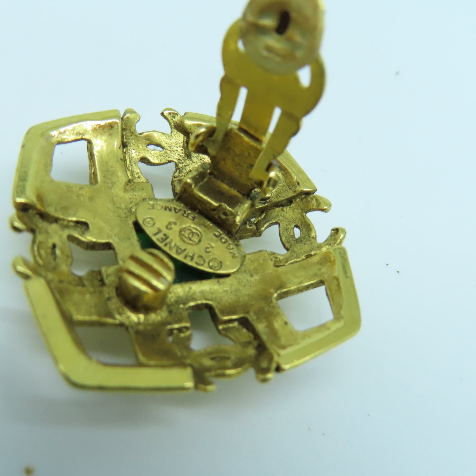 CHANEL Metal Vintage Clip Earring Gold/Green