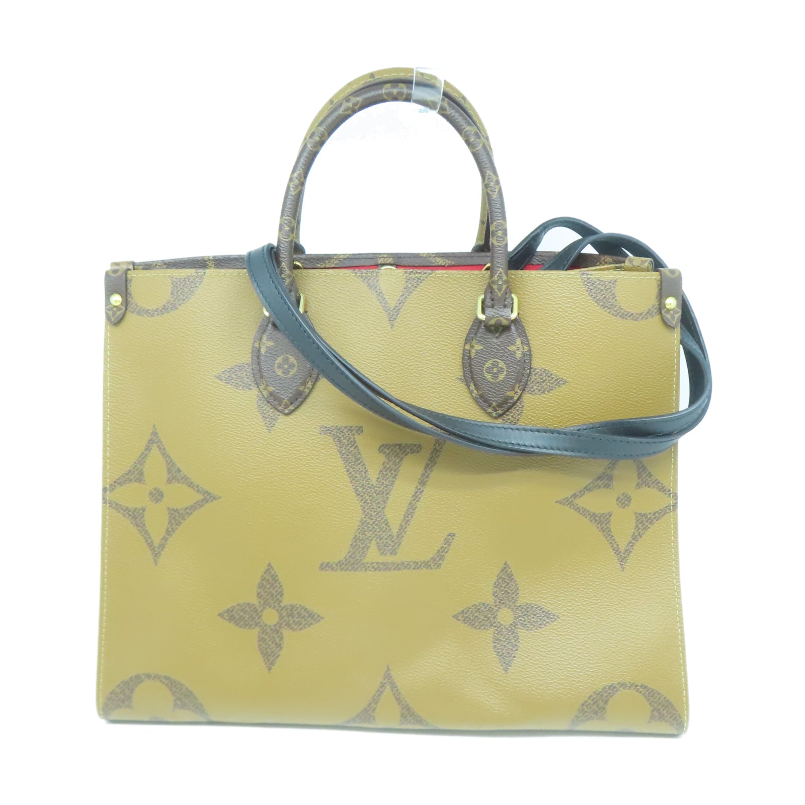 LOUIS VUITTON Monogram Giant On The Go MM金扣手挽肩背兩用袋棕色