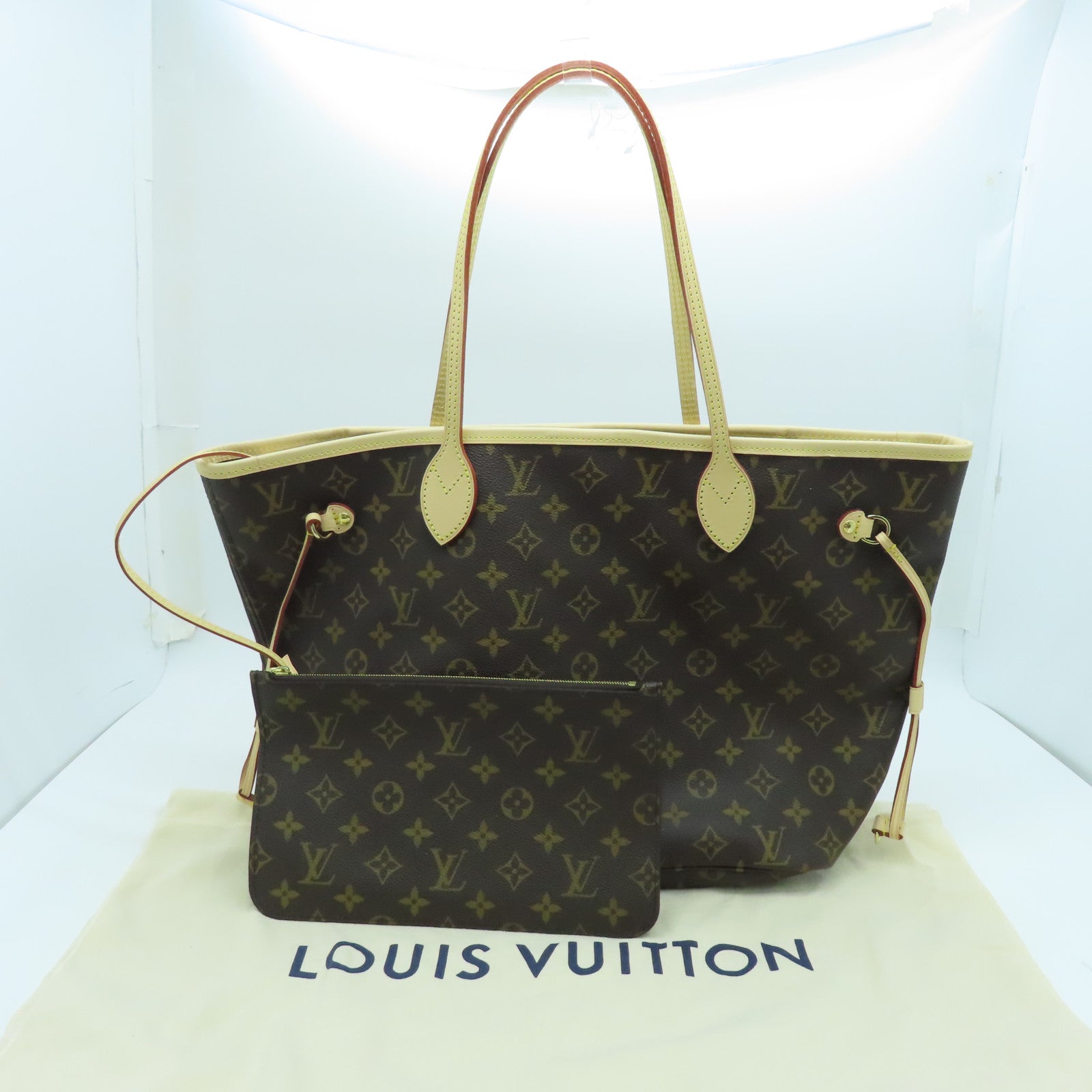 LOUIS VUITTON Monogram Neverfull MM金扣手挽袋/肩背袋啡色