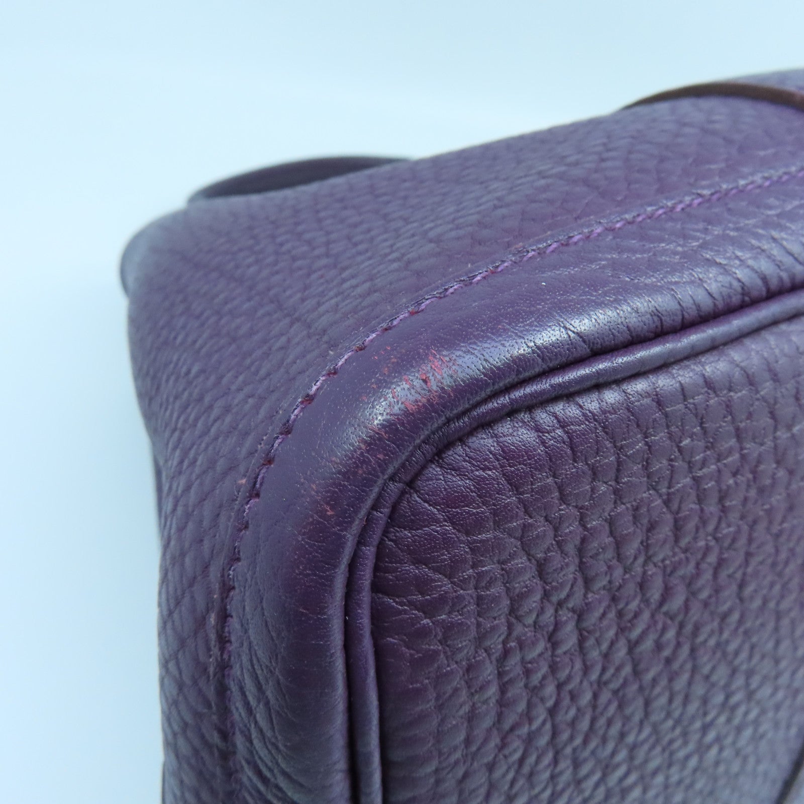 HERMES Clemence皮革Garden Party PM銀扣手挽袋海葵紫色