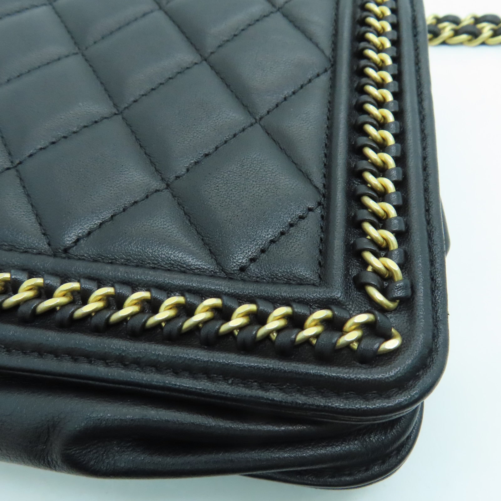 CHANEL 菱格牛皮皮革Wallet on chain链带肩背袋金扣黑色